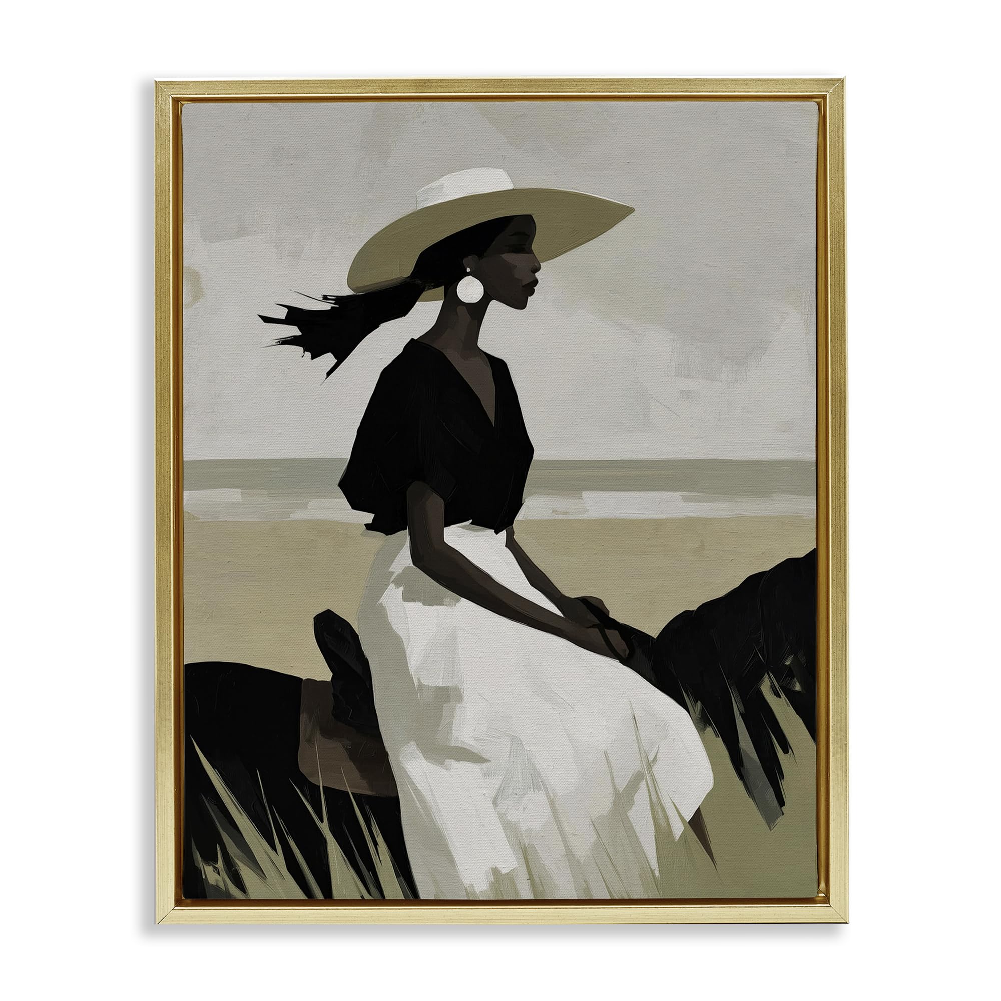 Stupell Industries Metallic Gold (Matte) 'Equestrian Windswept Muse'| Floating Frame Canvas Art