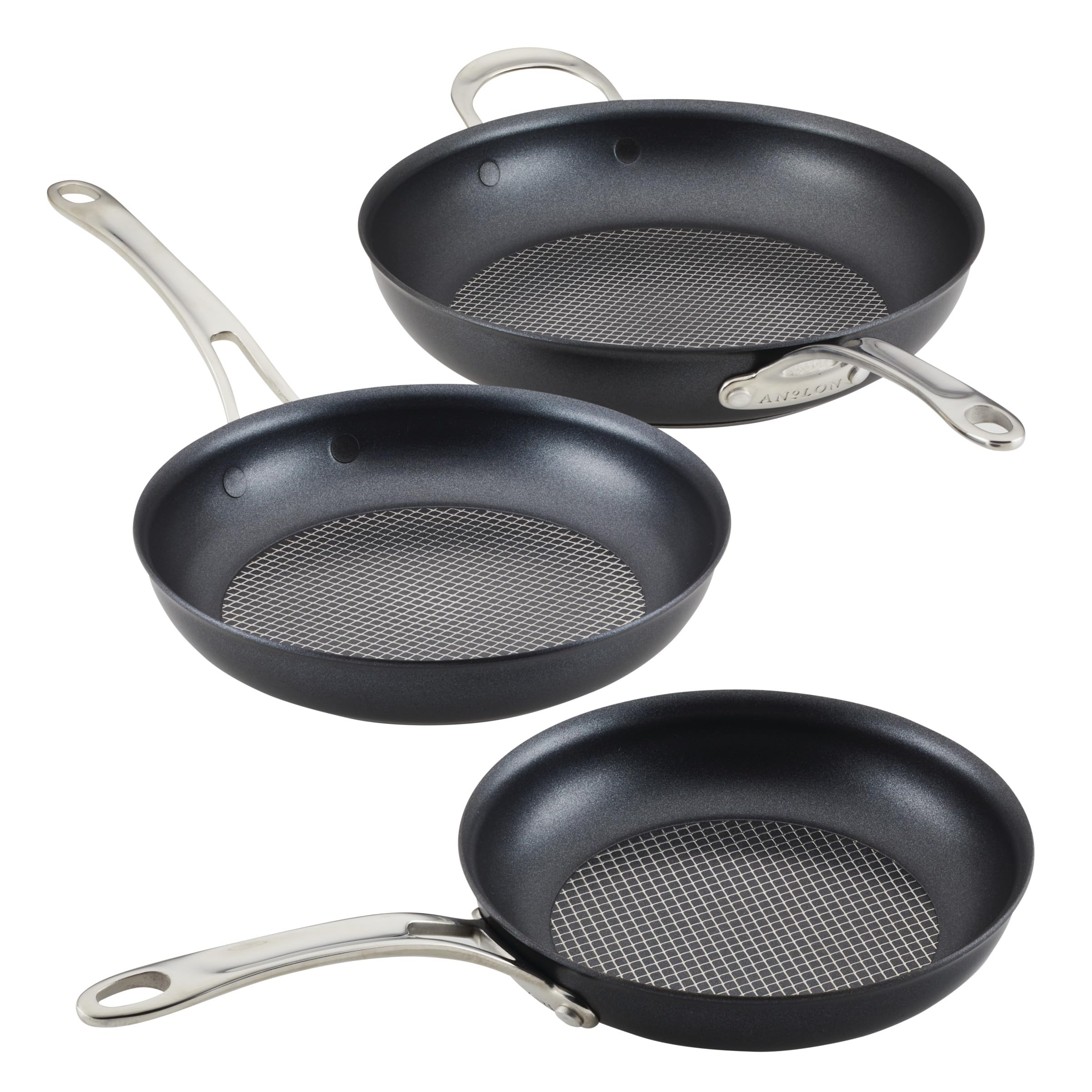 Anolon X Hybrid Nonstick Cookware Frying Pans/Skillet Set, Induction Suitable, 8 Inch, 10 Inch, and 12 Inch - Charcoal Gray