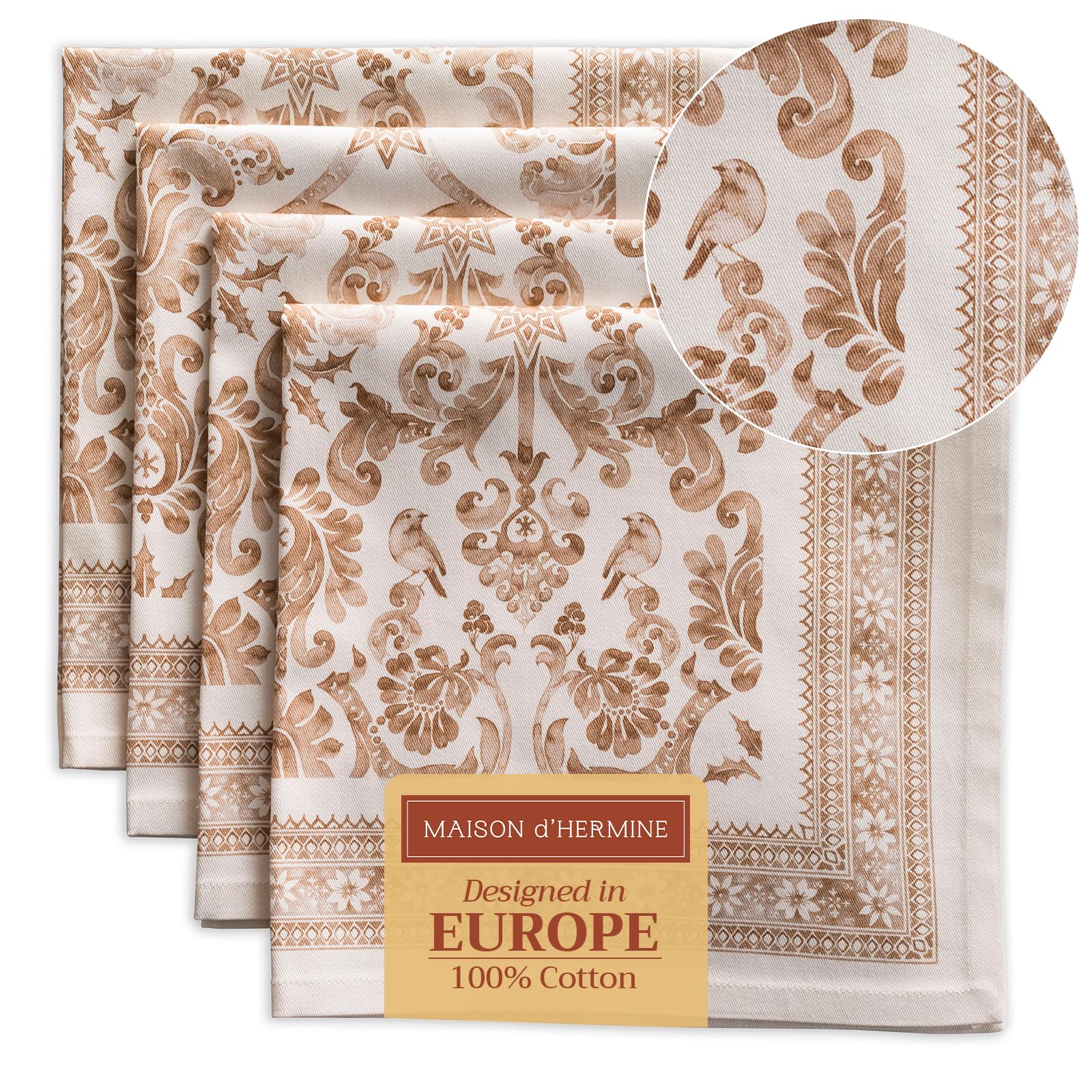 Maison d' Hermine Cloth Napkins Set of 4 100% Cotton for Christmas Decorations Everyday Reusable Square Autumn Napkins Cloth Washable Dinner Party Wedding (Allure, 45 CM x 45 CM)