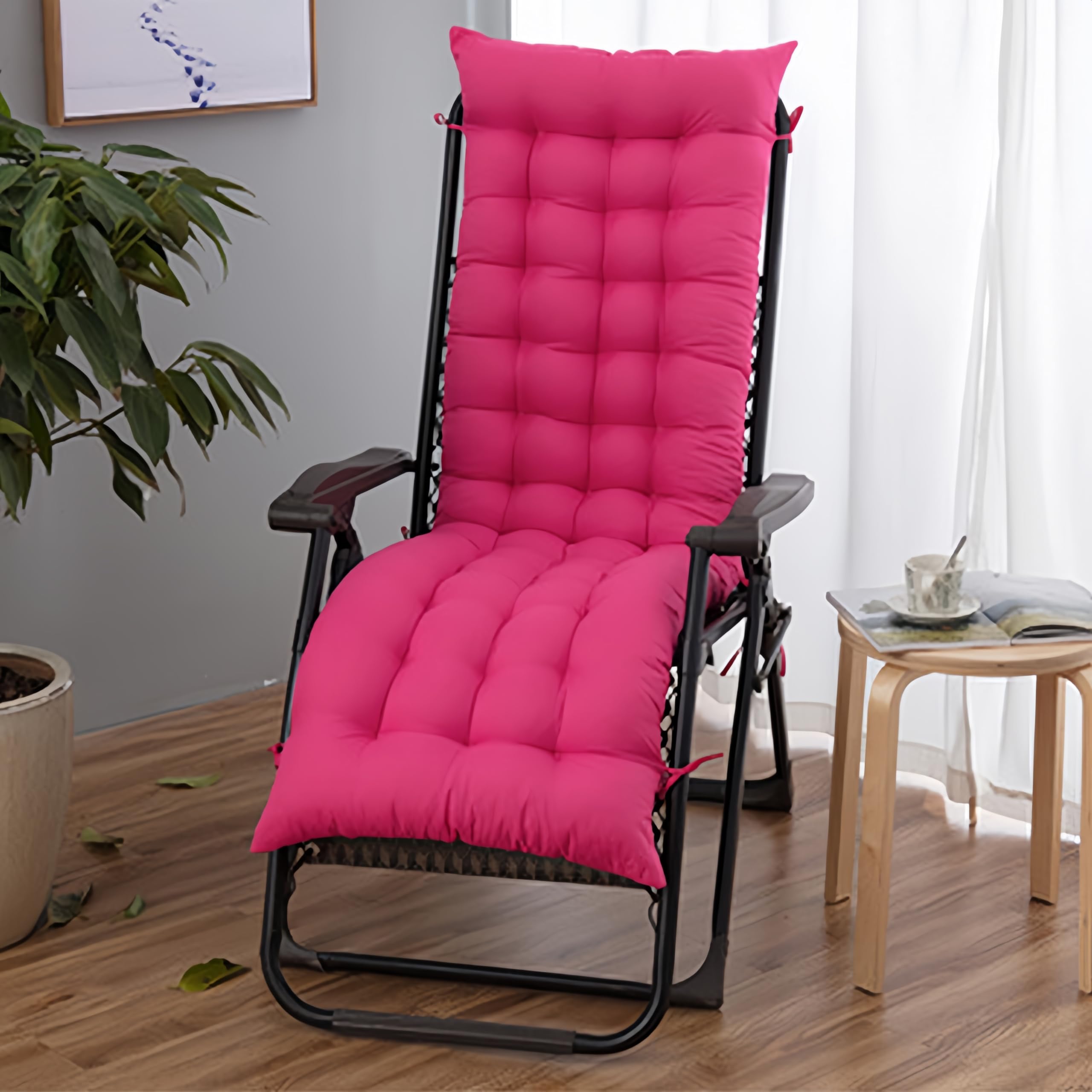 Surwin Sun Lounger Cushions Only, Solid Color Soft Recliner Cushions Thick 8cm lounger Seat Pads for Indoor Outdoor Patio Yard Beach Garden (Dark Pink,53x170cm) — image 1