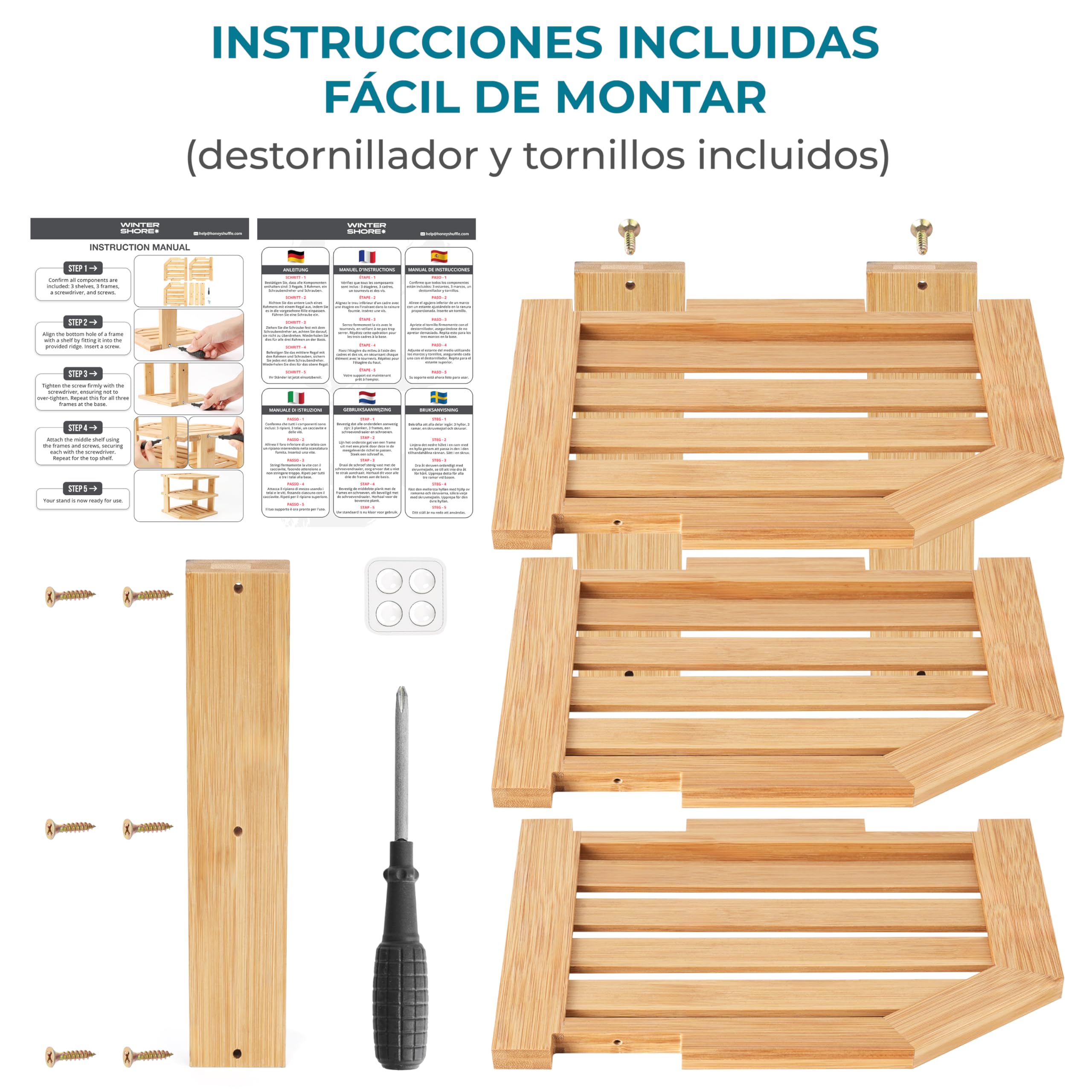 Winter Shore Estante Esquinero Organizador Platos de Encimera - Ahorro de Espacio en el Armario de la Cocina - Organizador Armario Cocina Esquinero Elegante y Pequeño - Estante para Especias