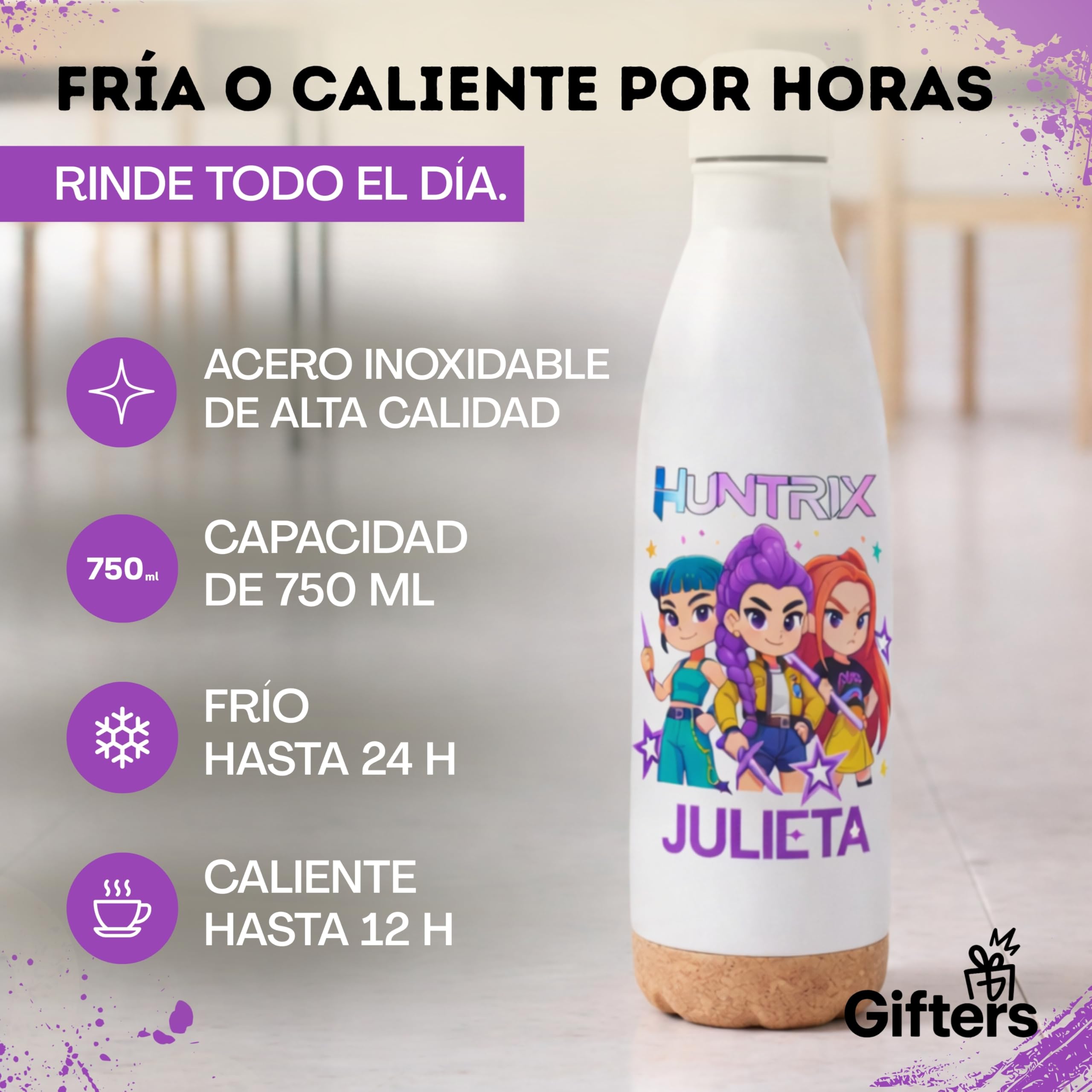 Pack Mochila de Cuerdas y Botella Personalizadas KPOP con Nombre Bolsa tela 34x42 cm Botella Acero Inox 750 ml