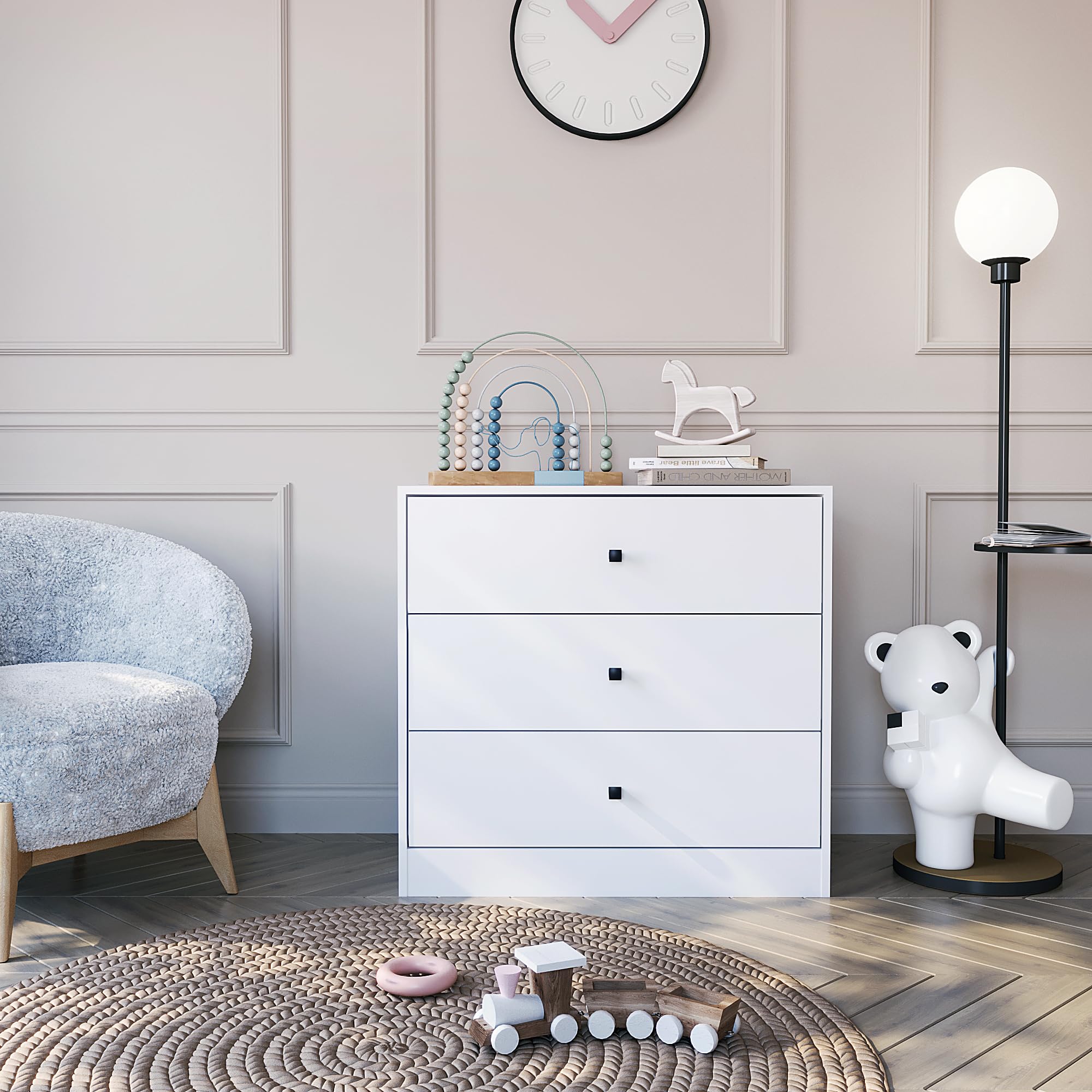 KOMTO Wickelkommode mit Schubladen Baby Kommode mit Wickelaufsatz Wickeltisch Weiß Lulliblox M3