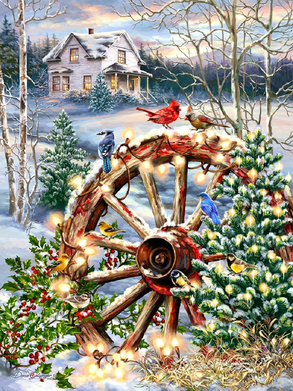 Springbok Country Christmas 1000 Piece Jigsaw Puzzle for Adults and Kids Featuring Cabin and Birds in Winter Scene - Made in The USA with Interlocking Pieces That snap Perfectly in Place