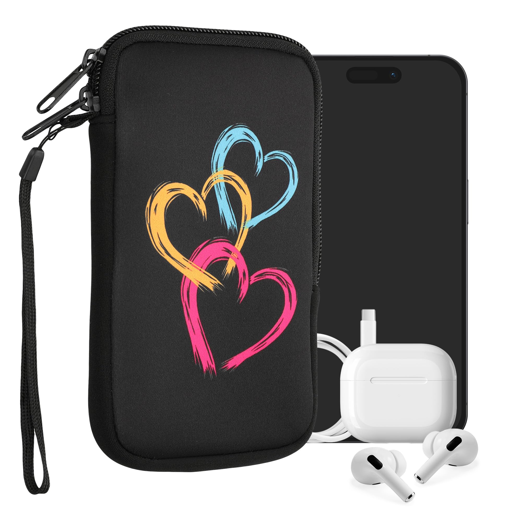 kwmobile Neoprenowy rękaw na smartfon rozmiar L, 6,5", etui amortyzujące wstrząsy, torba ochronna na telefon, szczotkowana, abstrakcyjna, ciemnoróżowy/pomarańczowy/czarny