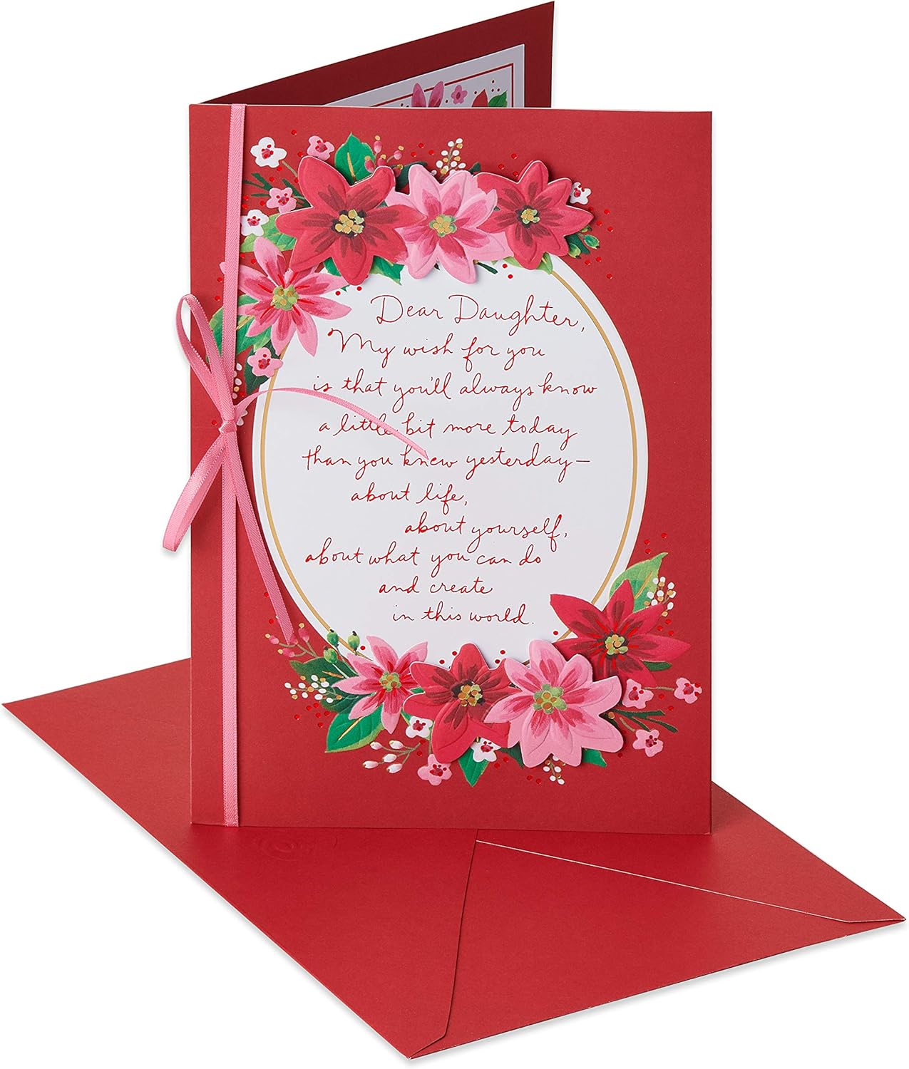 American Greetings Christmas Card for Daughter, Festive Florals Holiday Greeting with Poinsettias and Ribbon for Her (Truly Amazing Woman)