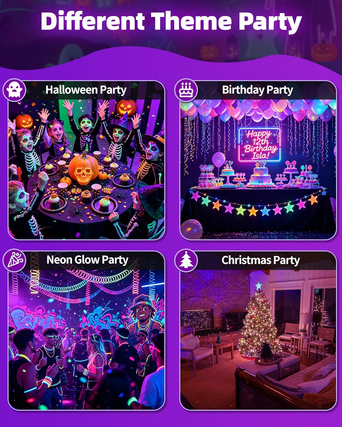THECHAM 16.4ft Black Lights Strip Battery Operated, USB Blacklight Strip for Glow Party, 385-400nm Black Lights for Bedroom Indoor Halloween Birthday Decor Uranium Glass Tapestry Poster