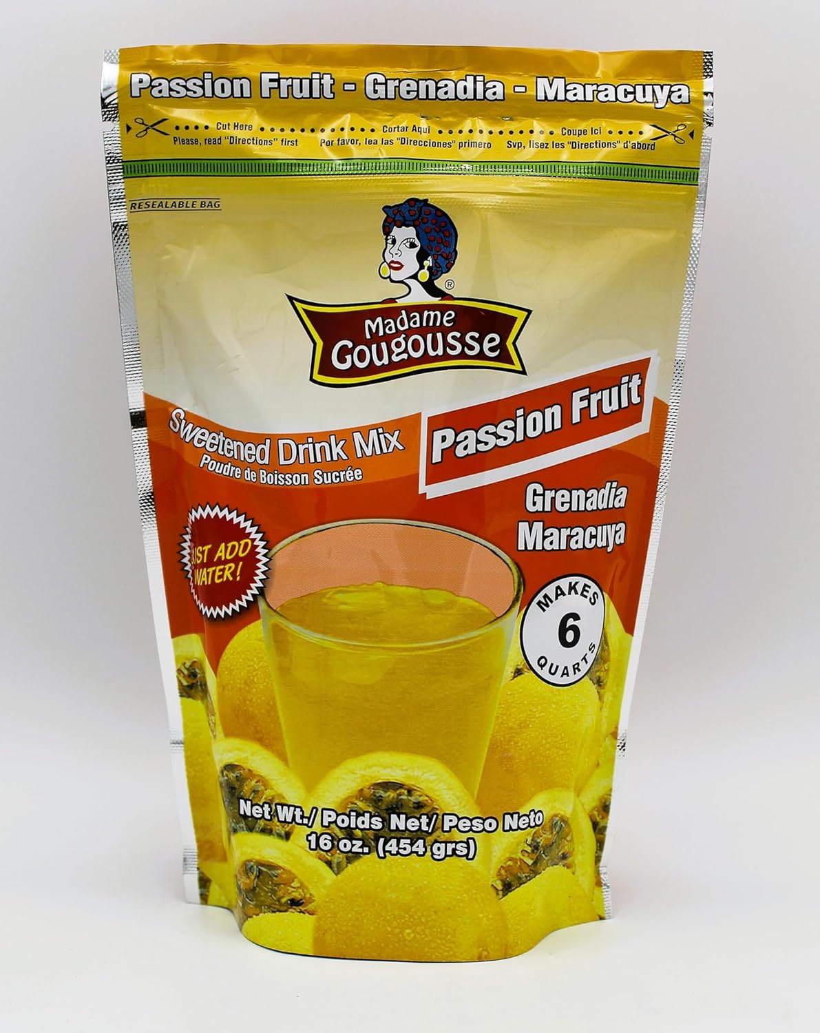 Madame Gougousse Passion Fruit Sweetened Drink Mix, 16 Ounce Resealable Pouch