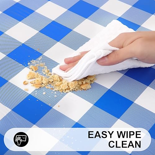 Miniatura 4 de smiry - Mantel de vinilo rectangular para mesa de 8 pies, mantel elástico, ajustado e impermeable, diseño de cuadros, respaldo en franela, para