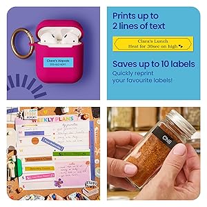 Brother P-Touch PT-N25BT Personal Connected Label Maker, Bluetooth, Design&Print2 app, Portable, Handheld and Prints with P-Touch Btag (12mm) Wide Color Label Tapes