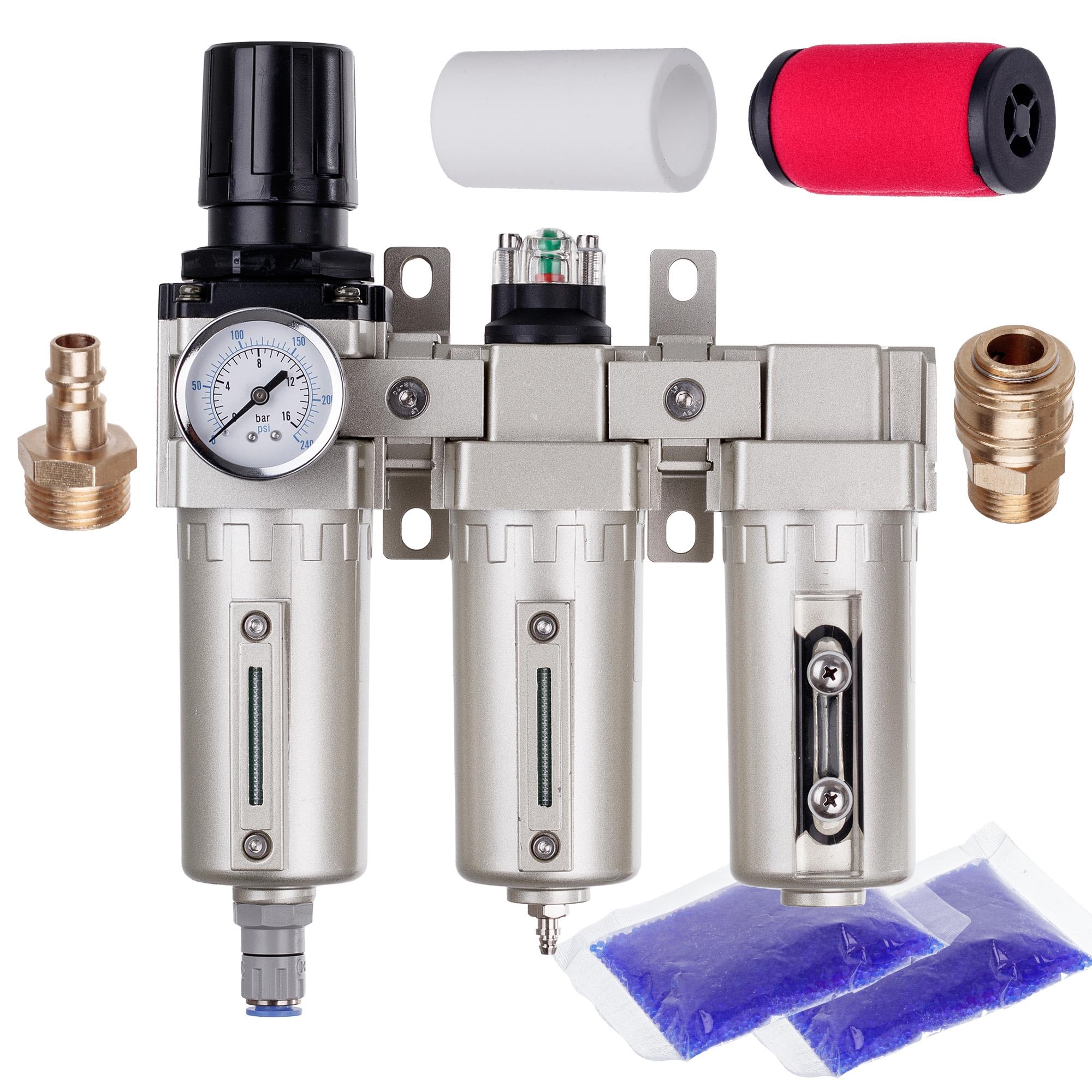 TC Technic – Filtro de aire para compresor – Unidad de mantenimiento – 3 etapas | Sistema de filtración de 3 etapas – para sistemas de aire comprimido y talleres de pintura – mejora la calidad del aire.