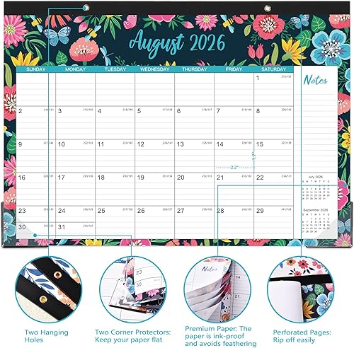 Miniatura 4 de Calendario de escritorio 2026, enero de 2026 a diciembre de 2026, calendario mensual grande de escritorio de 12 meses, 17 x 12 pulgadas, almohadilla