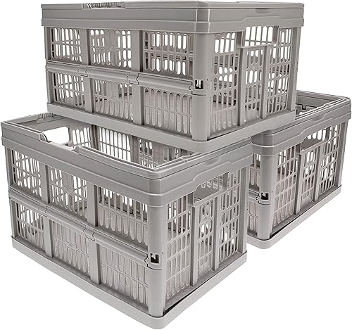 Home+Solutions - Juego de cestas plegables de 3 piezas, contenedores de plástico gris para almacenamiento multiusos