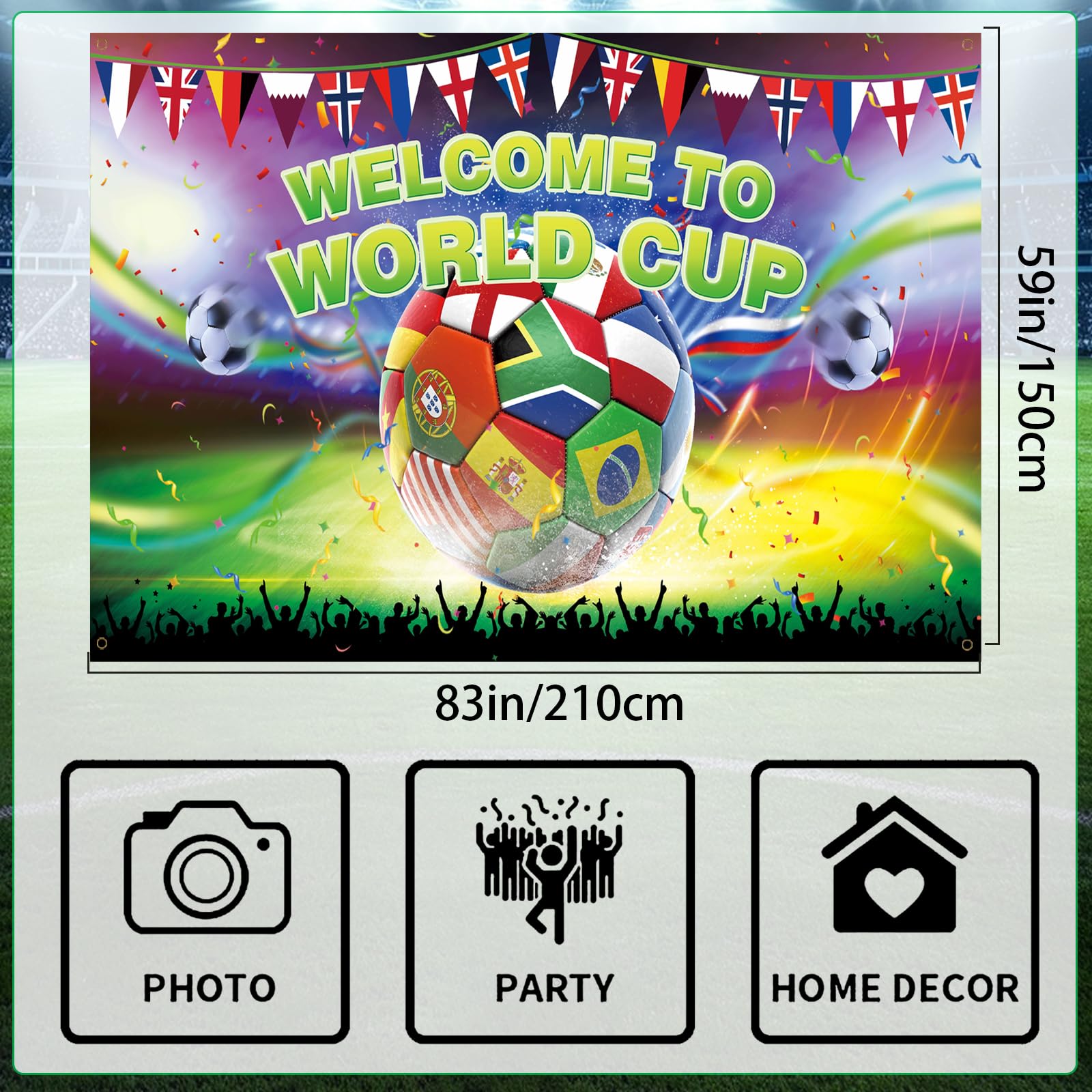 International Flag Bunting World Sports Events Theme Backdrop Banner Football Party Decoration Remembrance Day Flags Indoor Outdoor wall Decorations 180×110 cm for Supporters and Fans - Image 2