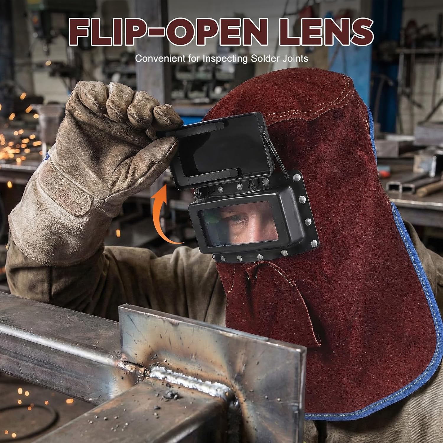 Cowhide Welding Face Mask with Breathable Cotton Mesh Lining and Hidden Seams Comfortable Heat-resistant Welding Helmet Cover Random Color
