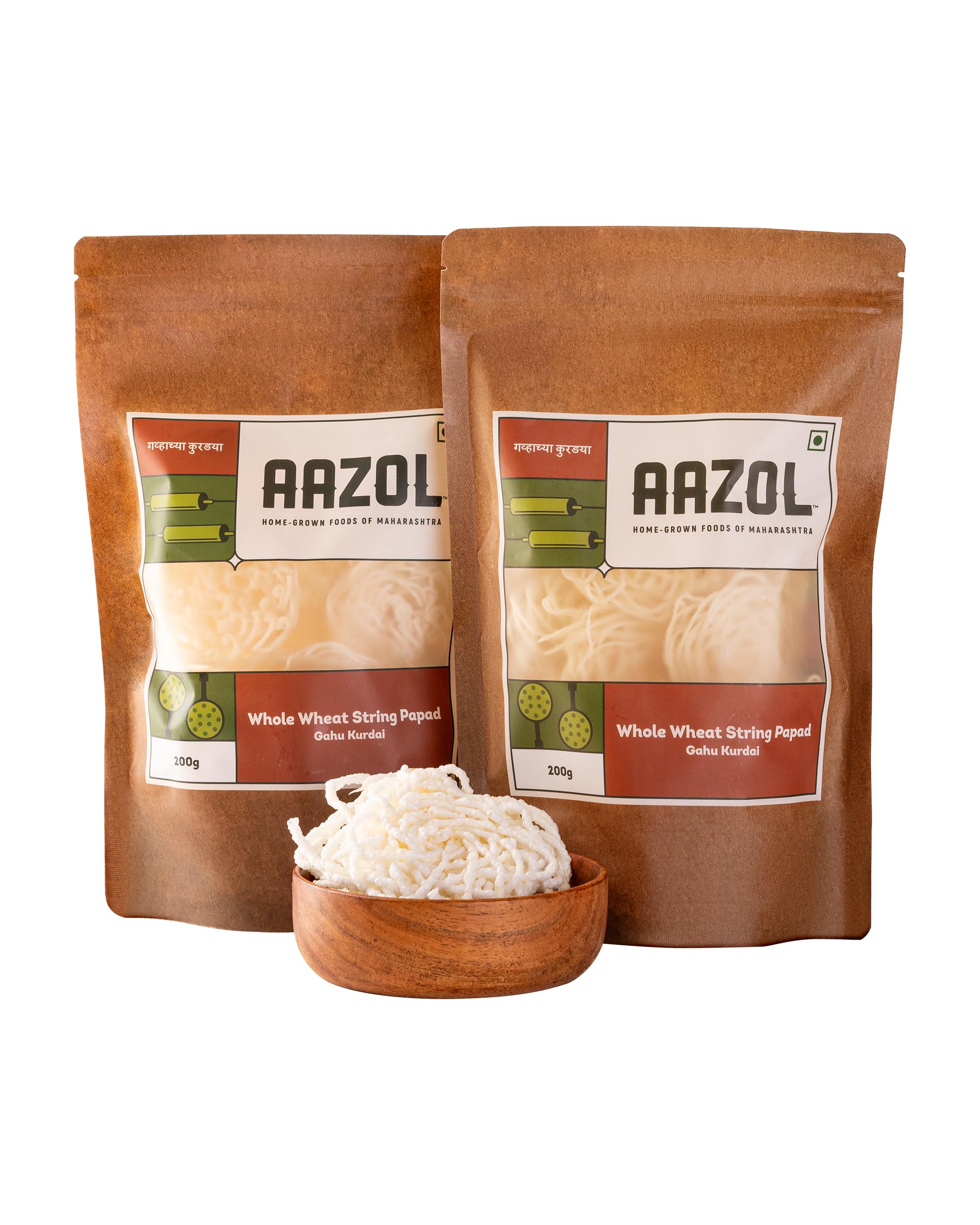 Aazol Whole Wheat String Papad: Gahu Kurdai - 400g (200g - Pack of 2) | Sun-dried Papad | Crispy Snack | Tasty Fryum (B0C14V6678) Amazon Price History, Amazon Price Tracker