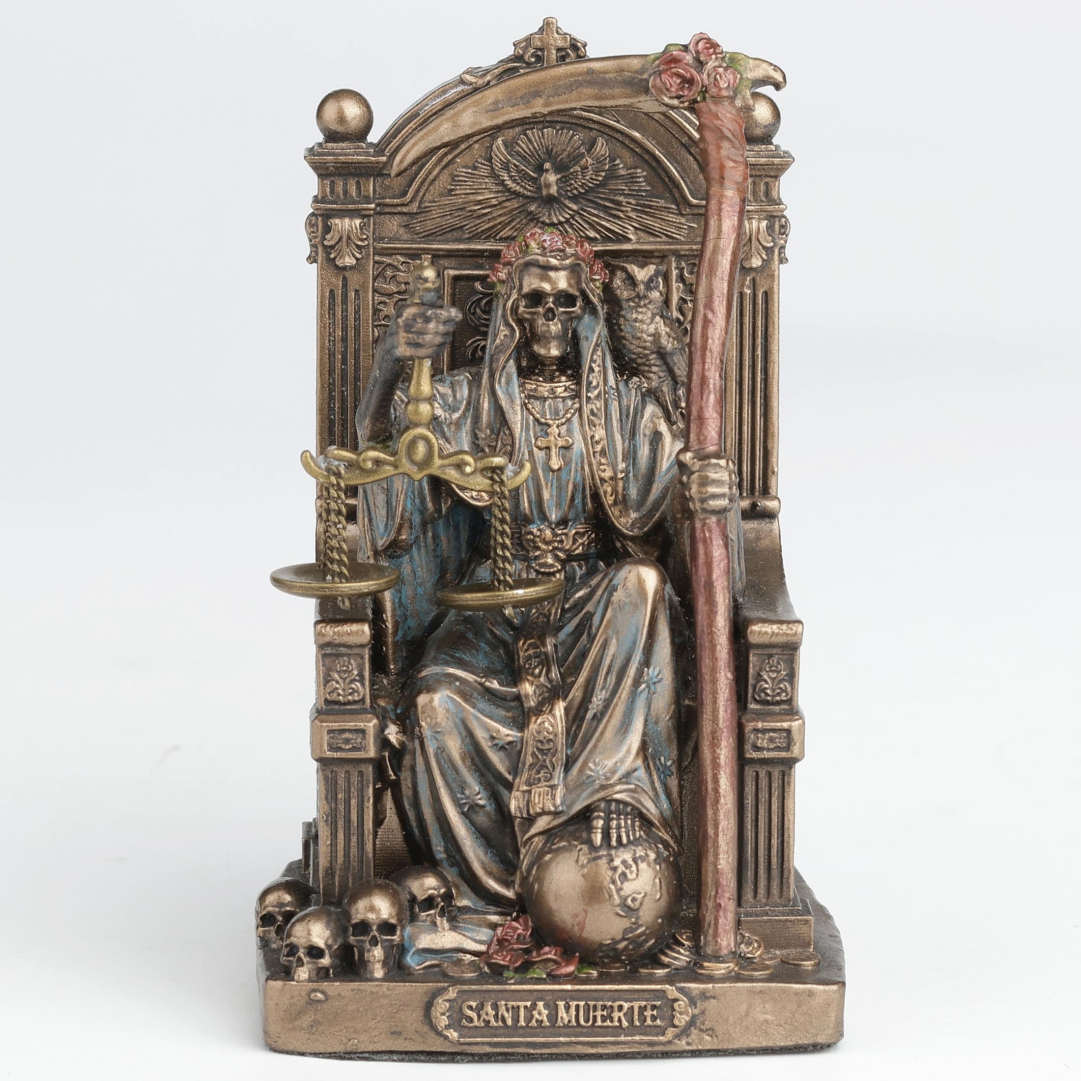 Veronese Design Figurine de collection Père Noël Muerte assis sur le trône tenant une fausse et une échelle en polystone peinte à la main Finition bronze 9,5 cm
