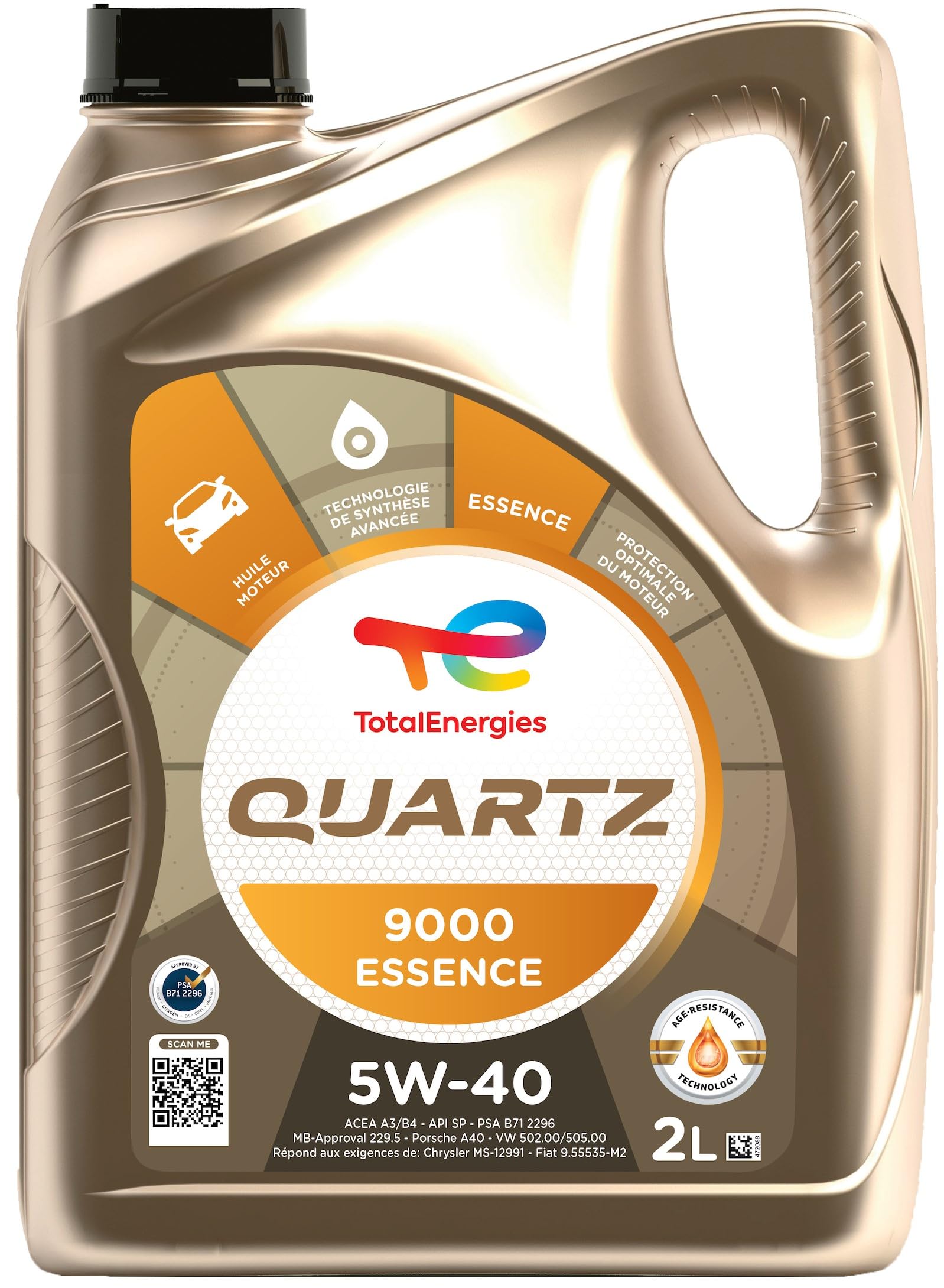 TotalEnergies Quartz 9000 essence 5W-​40, Huile moteur, 2 litres