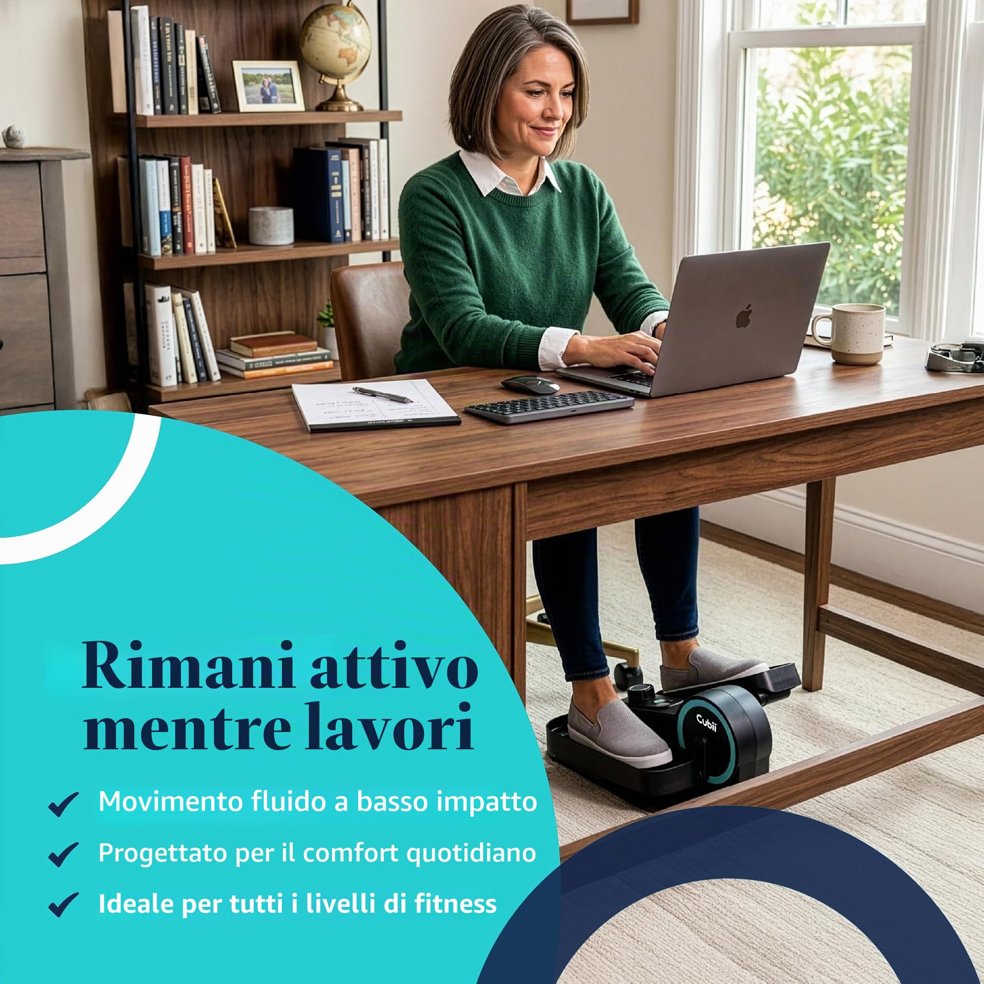 Cubii GO – Pedale ellittico da tavolo per bicicletta, con schermo LCD per fitness tracker, resistenza regolabile, lavoro da casa, ruote integrate e manico espandibile portatile