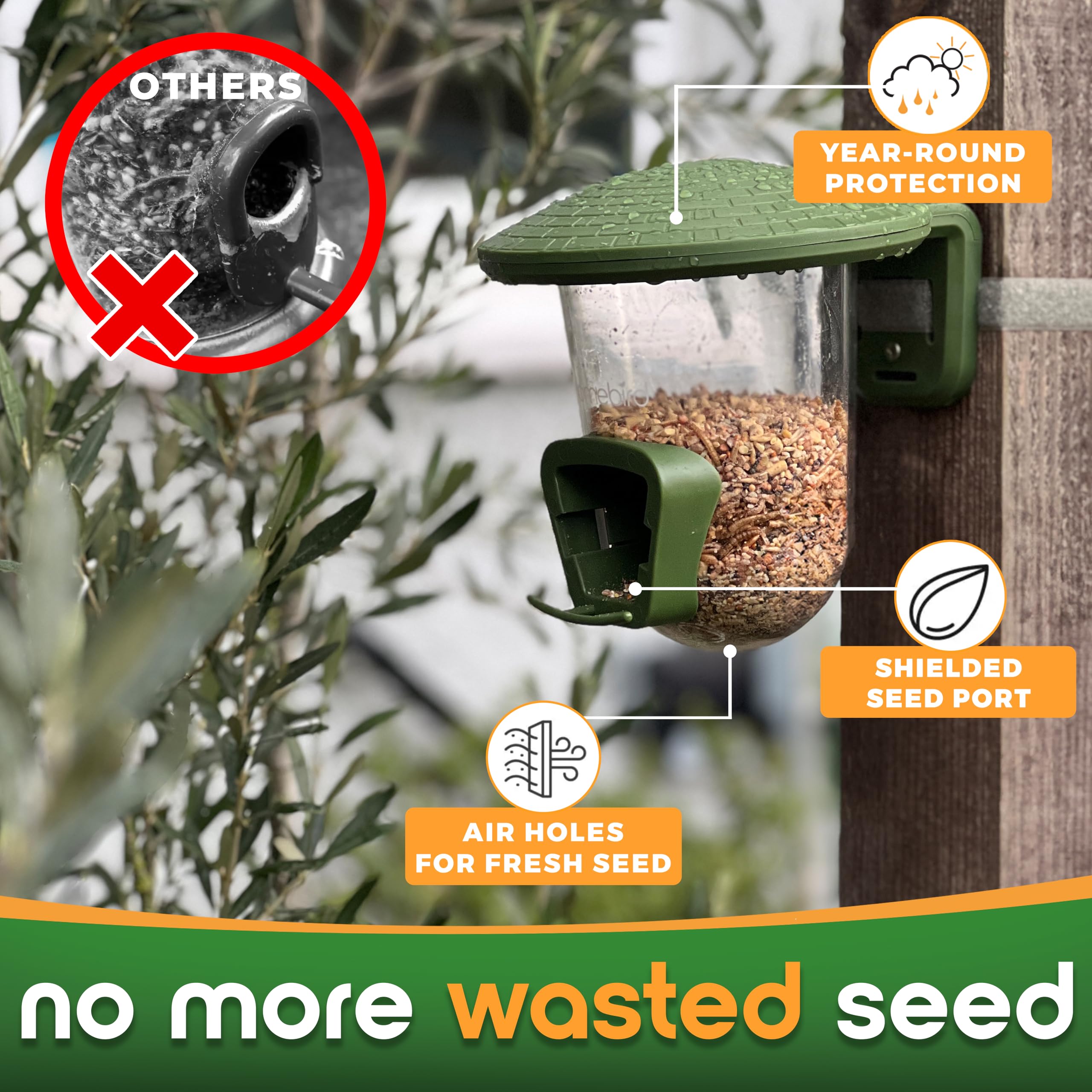 Outdoor Bird Feeders for Small Birds - No Mess Bird Seed Feeder for Fences, Walls, Trees and Balcony – PerchPod for Wild Birds - UK Designed - Perfect Present for Bird Lovers — view 3
