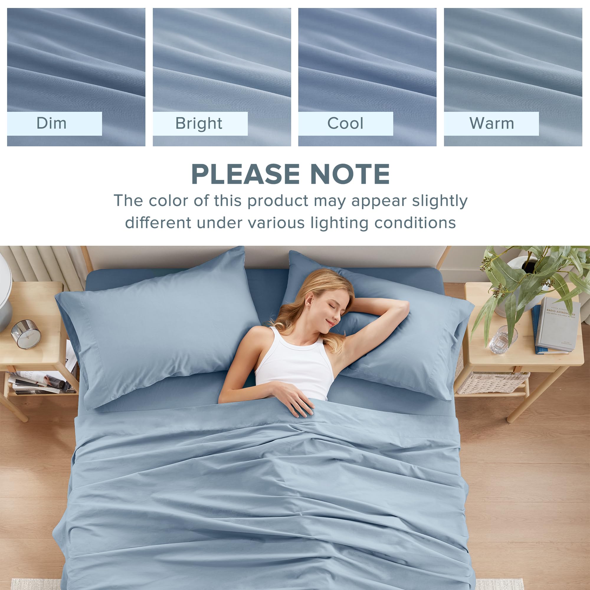 Blue 100% Cotton Percale Twin Sheet Set 3 Pcs U53239