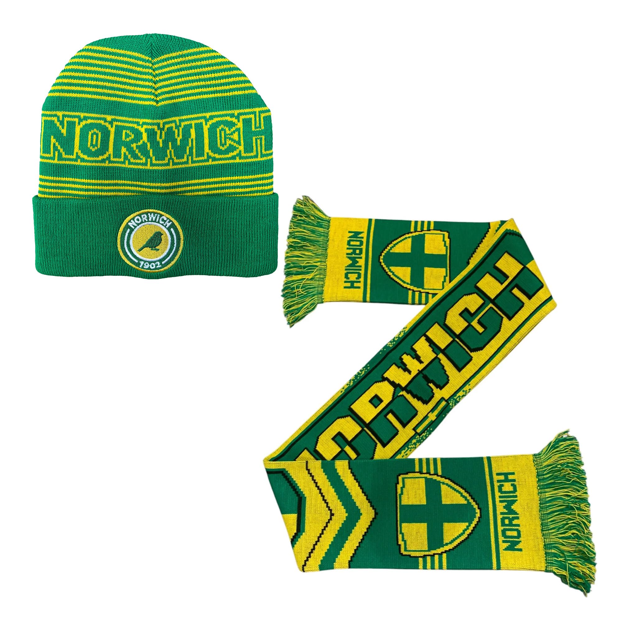 Beyond Happy Unisex Multicolor Norwich Bronx Hat & Scarf Set - Canaries Football Fans Winter Accessory Set