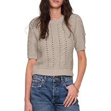 Springrain Womens Short Sleeve Sweaters Crewneck Knit Crochet Top Cropped Hollow Out Tops Pullover Shirt