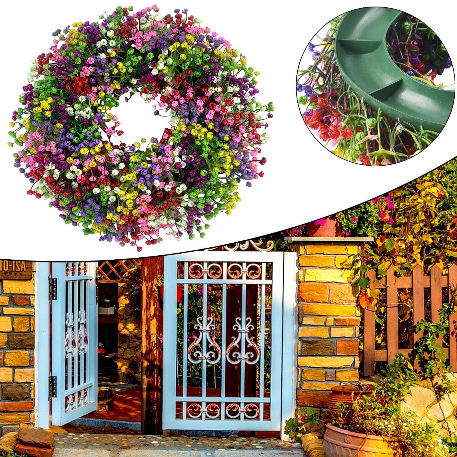 Couronne de porte Toute l'Année, Couronnes de Gypsophiles De Printemps, pour Les Décorations de Vacances