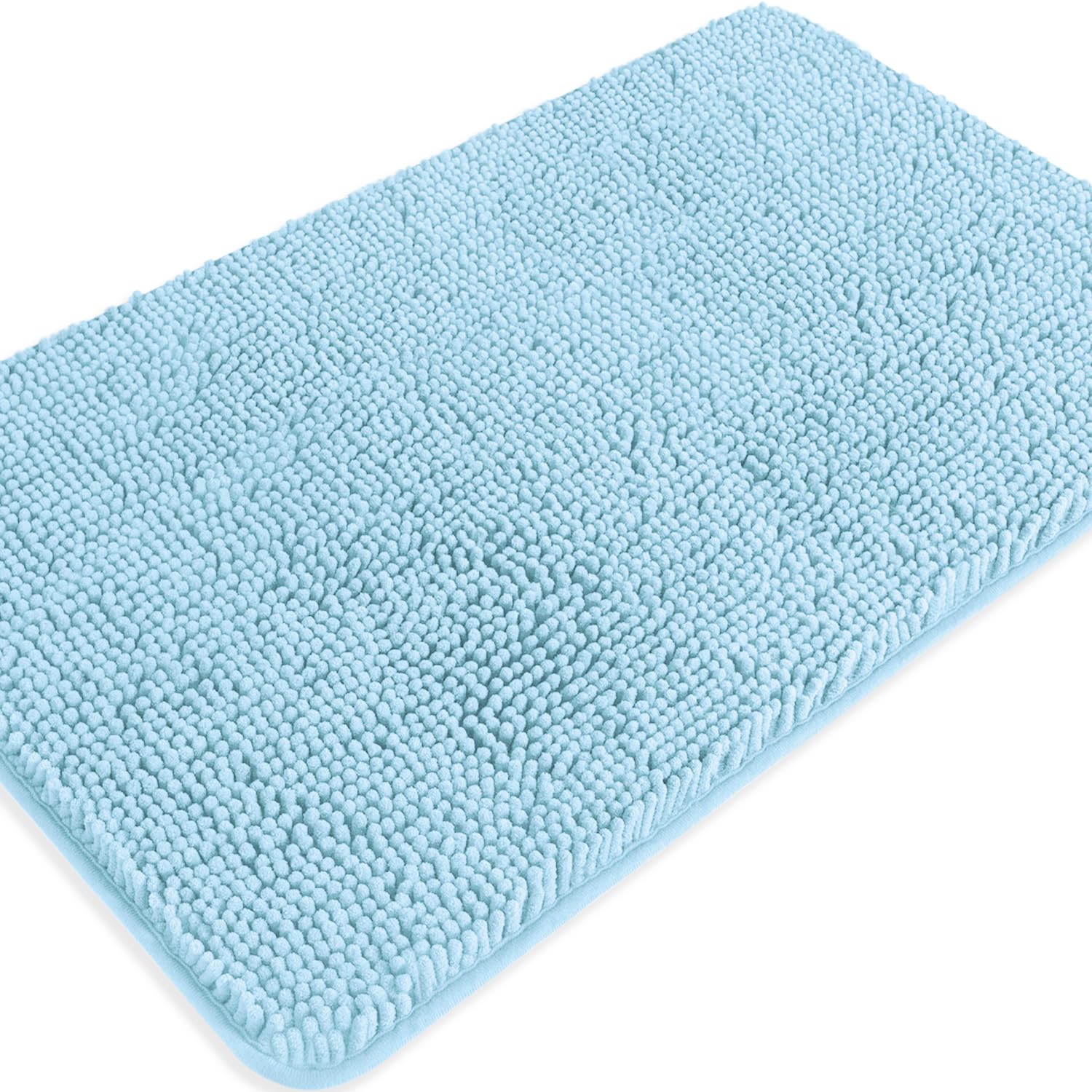 PureSwan Light Blue Bathroom Rugs – Absorbent and Washable Bath Mat, Non-Slip, Thick Soft Chenille Bath Rugs for Bathroom Floor, Shower, Sink - 20" x