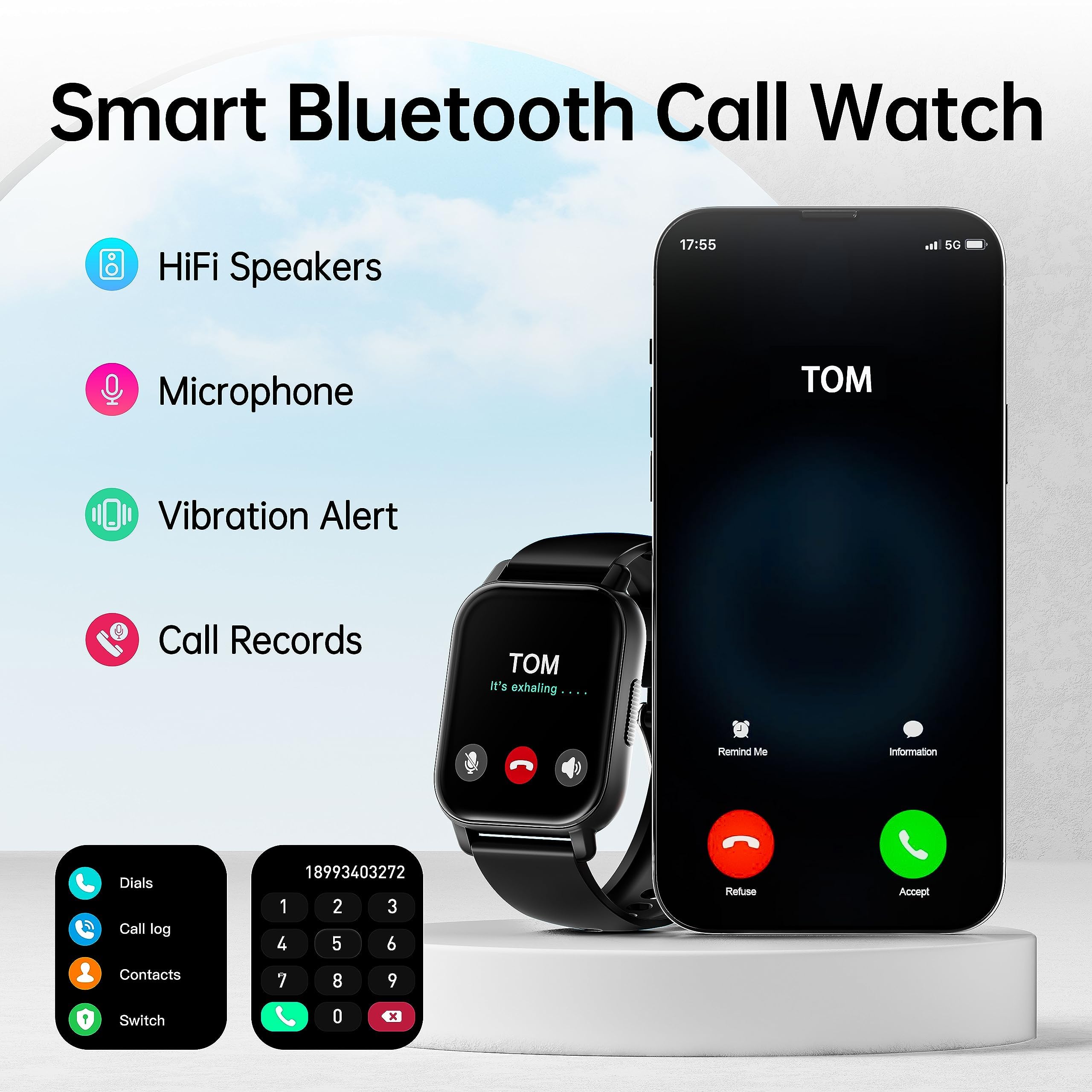 Smartwatch Uomo Donna con Effettua o Risposta Chiamate, 1.85" Orologio Smartwatch Contapassi/Sonno/Cardiofrequenzimetro, 110+ Modalità Sportivo Smart Watch, IP68 Orologio Fitness per Android iOS