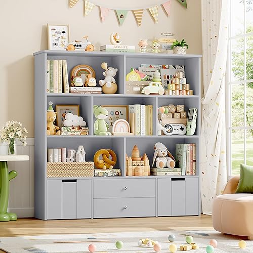 Miniatura 3 de FINETONES Organizador de almacenamiento de juguetes, estantería grande para niños con 4 cajones y 7 cubículos, organizadores de juguetes y