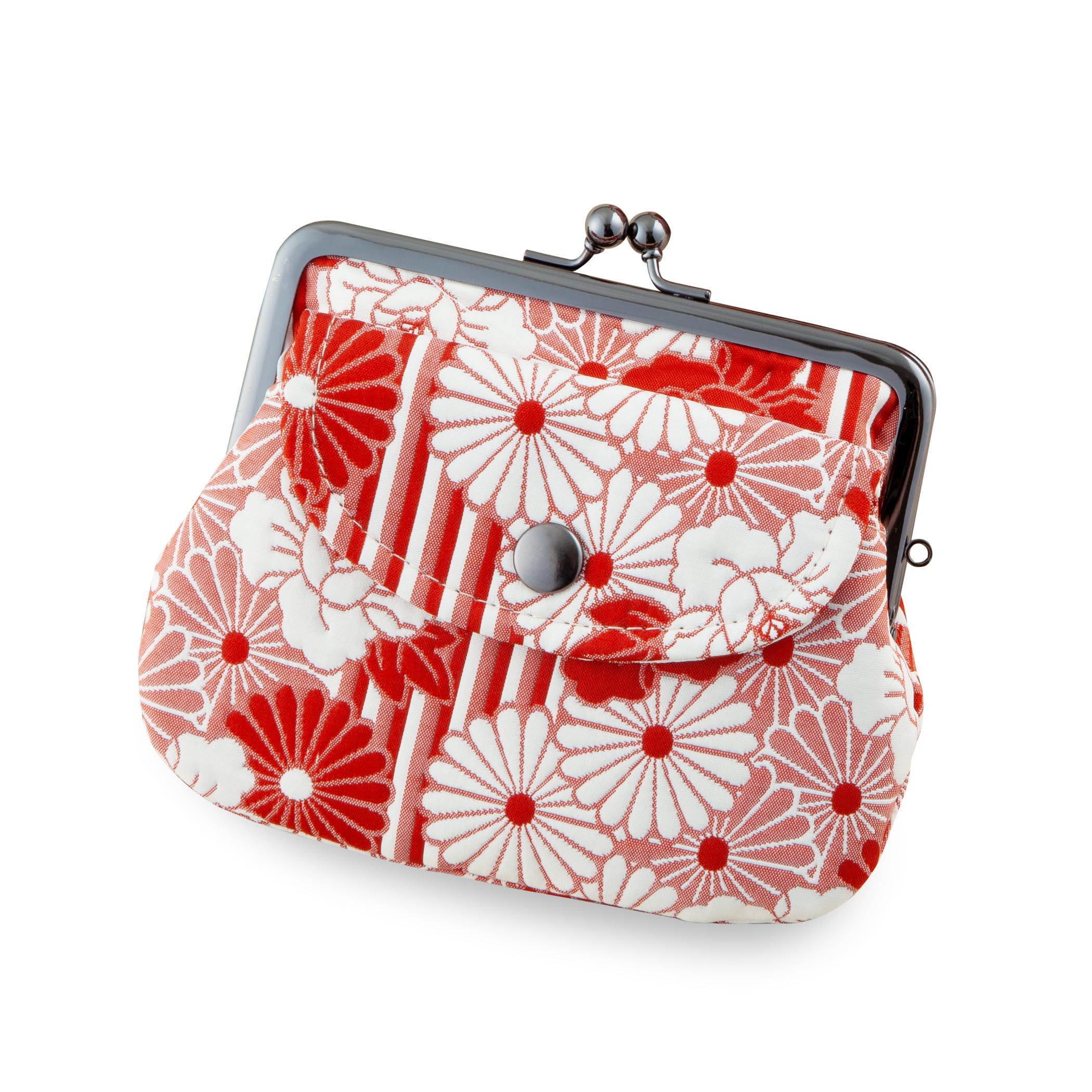 Vintage Kwiatowy Pocałunek Zamek Moneta Portfel Portfele / Wyprodukowano w Japonii Etui dla Kobiet, FUKURE splot retro kwiat - czerwony, Retro