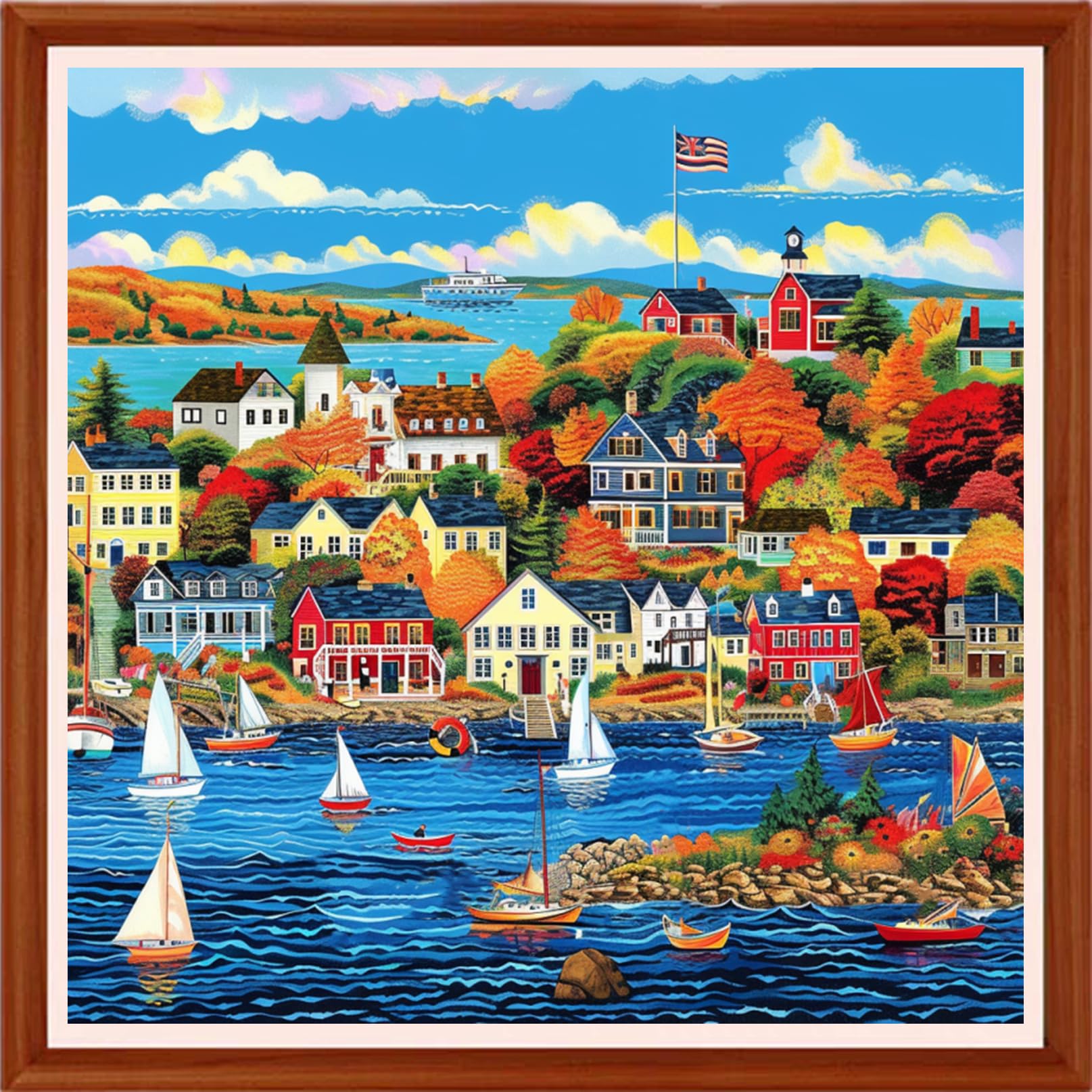 Hopeart Stamped Cross Stitch Kits for Beginner Embroidery Kits for Beginners Adults DIY 11CT Cross Stitch Patterns Needlepoint Kits Crossstitching Kits-Seaside Scenic 18x18 inchs