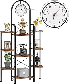 Bookshelf with Wall Clock, Triple Bookcase with Open Display Shelves, In...