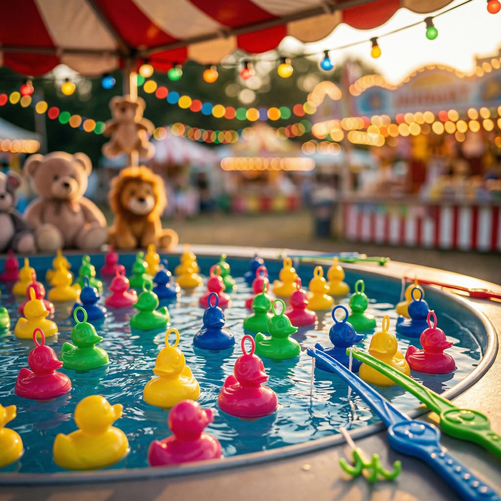 AMLI Enten Angeln | 16x bunt Entchen mit Öse & Gewicht | Inkl. 2 Angeln | Entenangeln Spiel Wasser groß | Perfekt für Firmenfeiern, Kita, Kindergeburtstag | Schwimmenten 101AO20DUCK