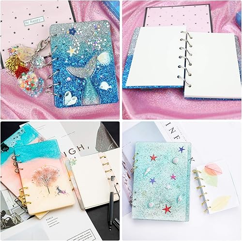 Miniatura 6 de NiArt Funda grande para cuaderno A4, resina epoxi, moldes de silicona A4, A5, A6, A7, 40 unidades, juego de anillos de carpeta de hojas sueltas,