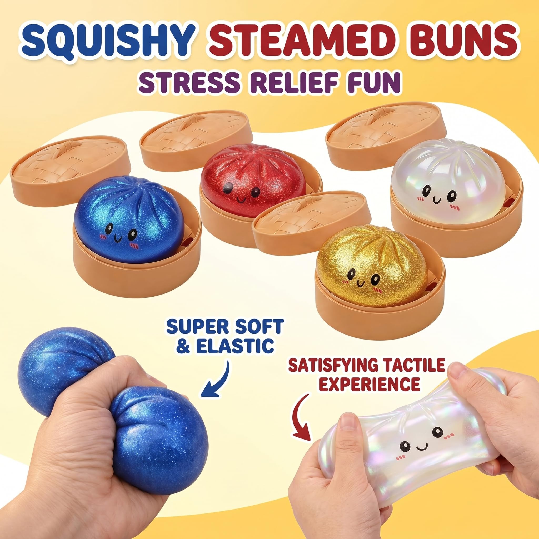 4PCS Giant Dumpling Squeeze, Dumplings Squishy con Purpurina, Juguetes Fidget Blandos de Rebote Lento, Pelotas Antiestrés para Aliviar la Ansiedad, Juguete Sensorial para Niños y Adultos — view 3