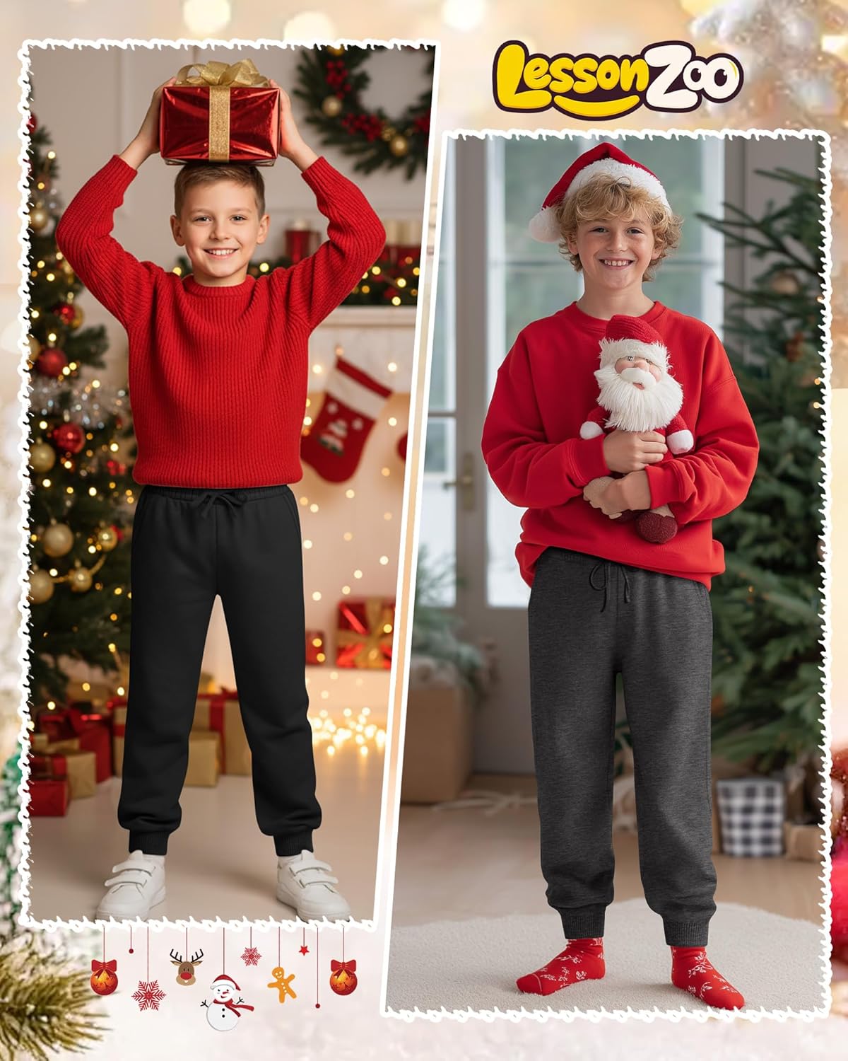 2 Pack Boys' Joggers Sweatpants with Elastic Drawstring, A Back Pockets Athletic Pants for Kids 5T-14 Years(Black, Dark Gray,X-Large) - Image 5