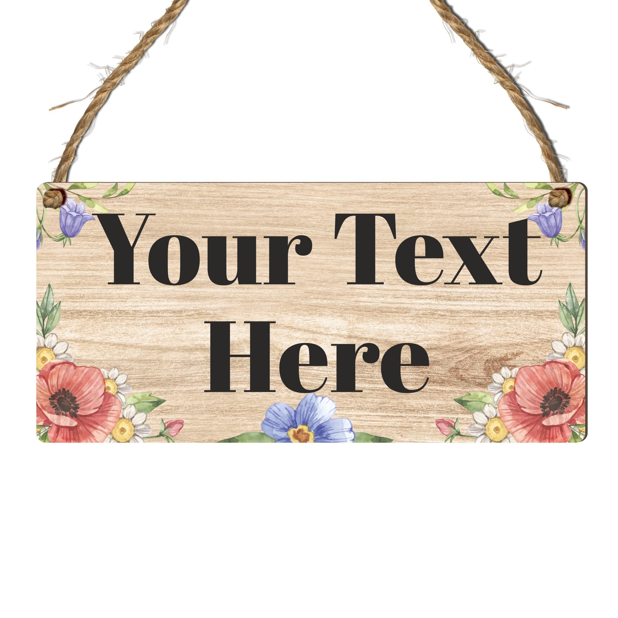 Personalised Hanging House Sign - Gift for Christmas, Anniversary, Wedding, Birthday, Father's Day - Custom Couple Garden Sign - 10 Designs (Mdf Wood Indoor Use Only 19cm x 9cm, Flower Design) โ image 1