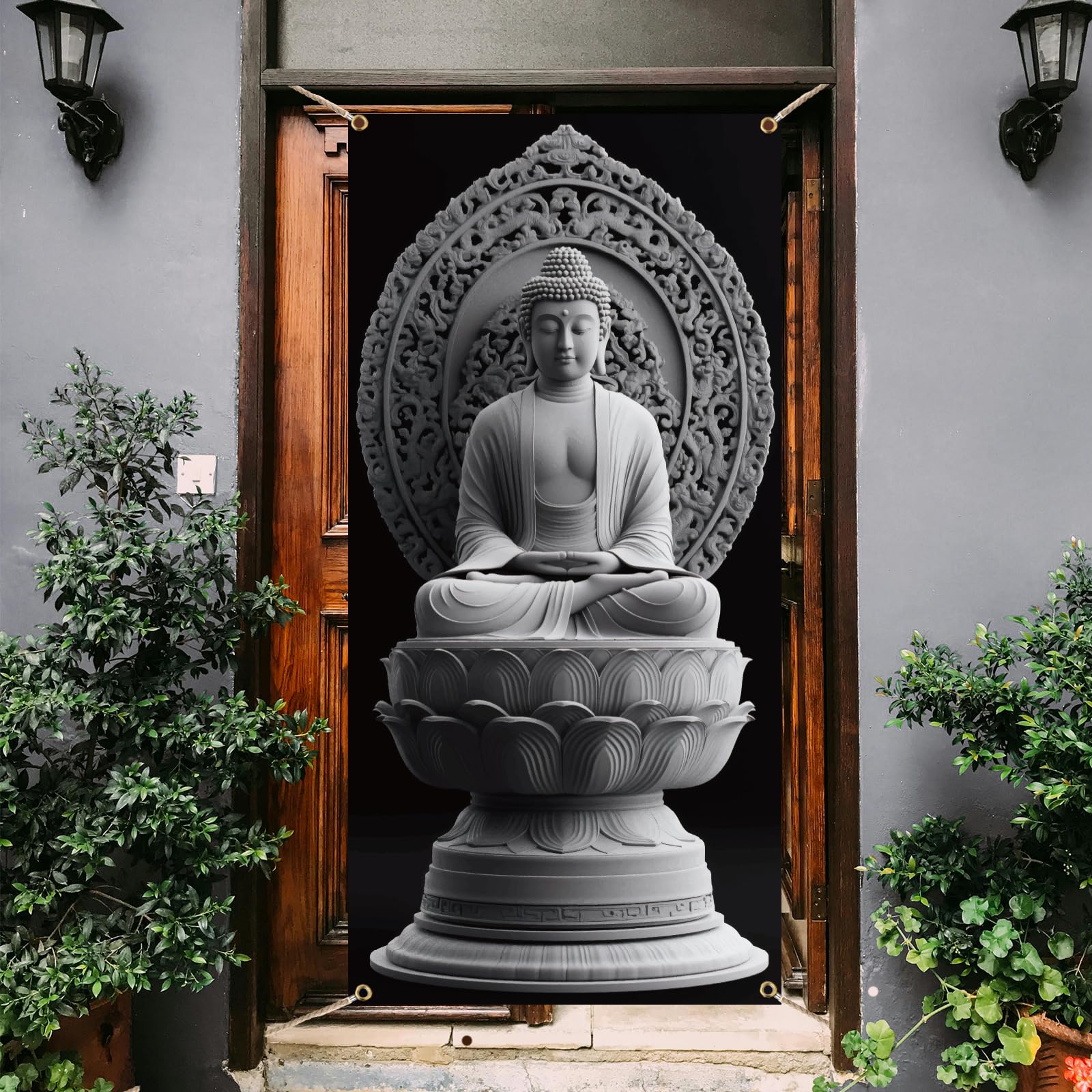 arricraft 1 Pc Polyester Buddha Pattern Door Cover, Zen Mandala Buddhist Theme Backdrop Banner Decoration for Indoor Outdoor Porch Home Decor Accessories
