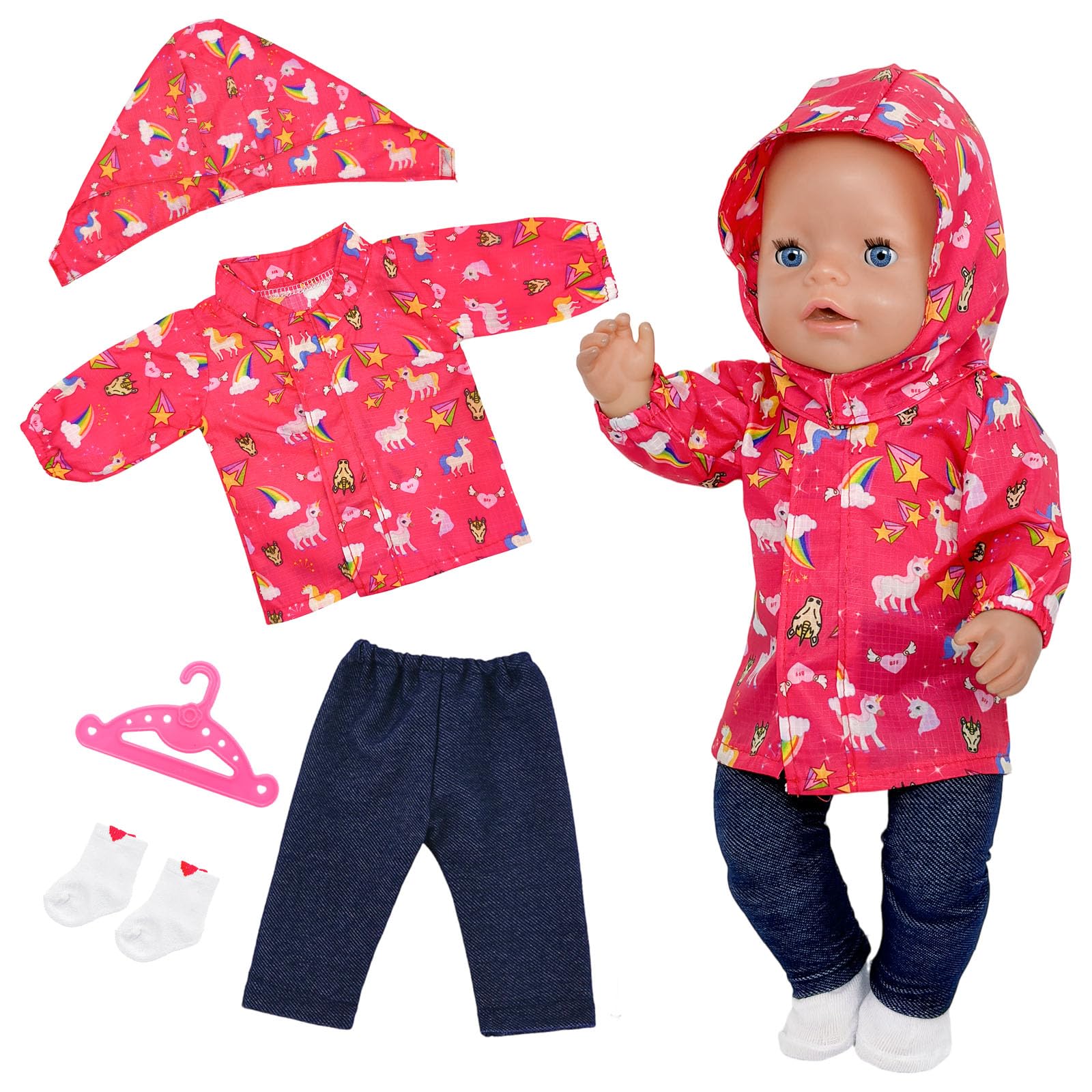 4 Pcs Baby Doll Clothes Raincoat Outfit for 14–18 Inch Dolls