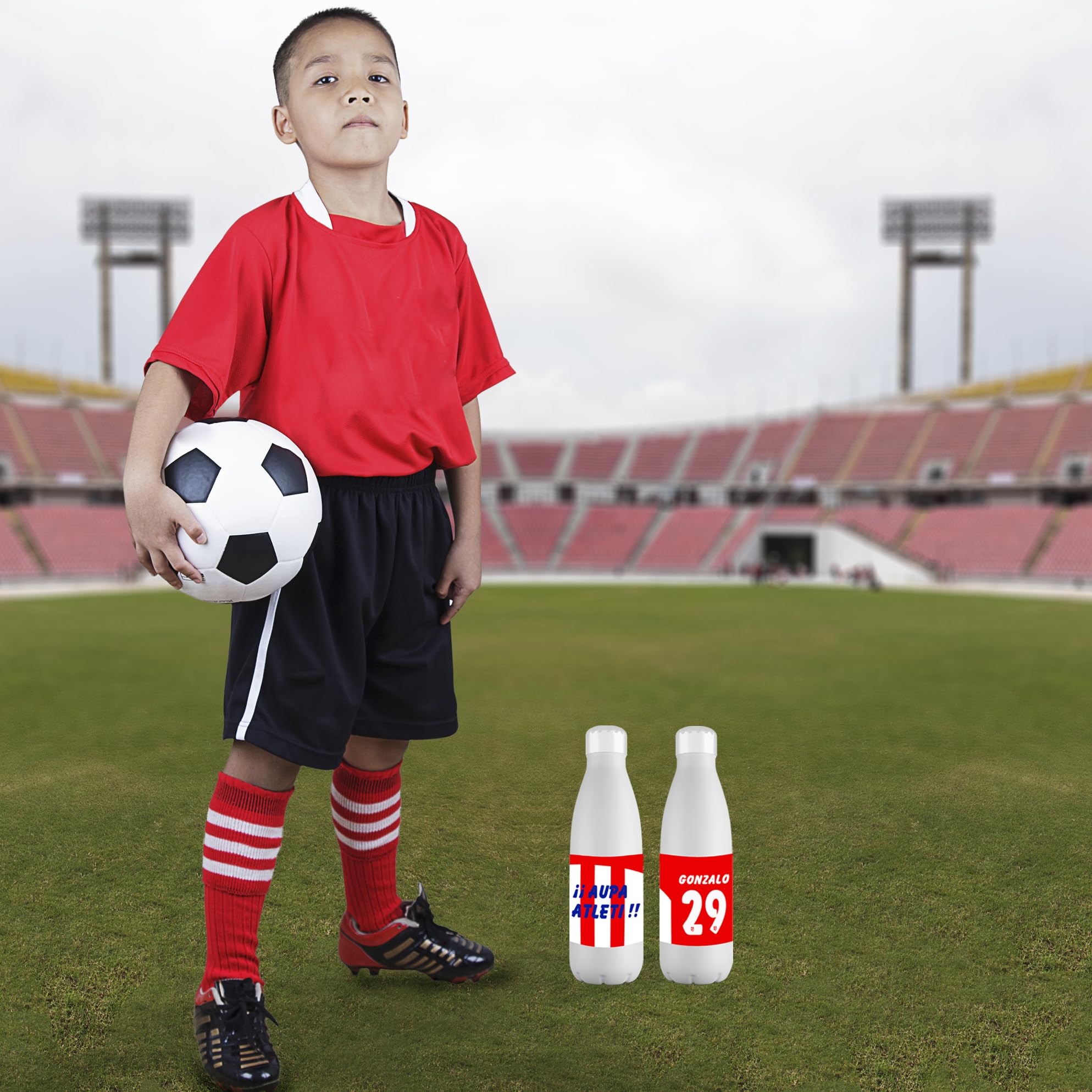 Botella Personalizada del Atletico Madrid con Nombre - Botella de Acero Inoxidable de 700 ml - Regalo Original para Niño y Niña