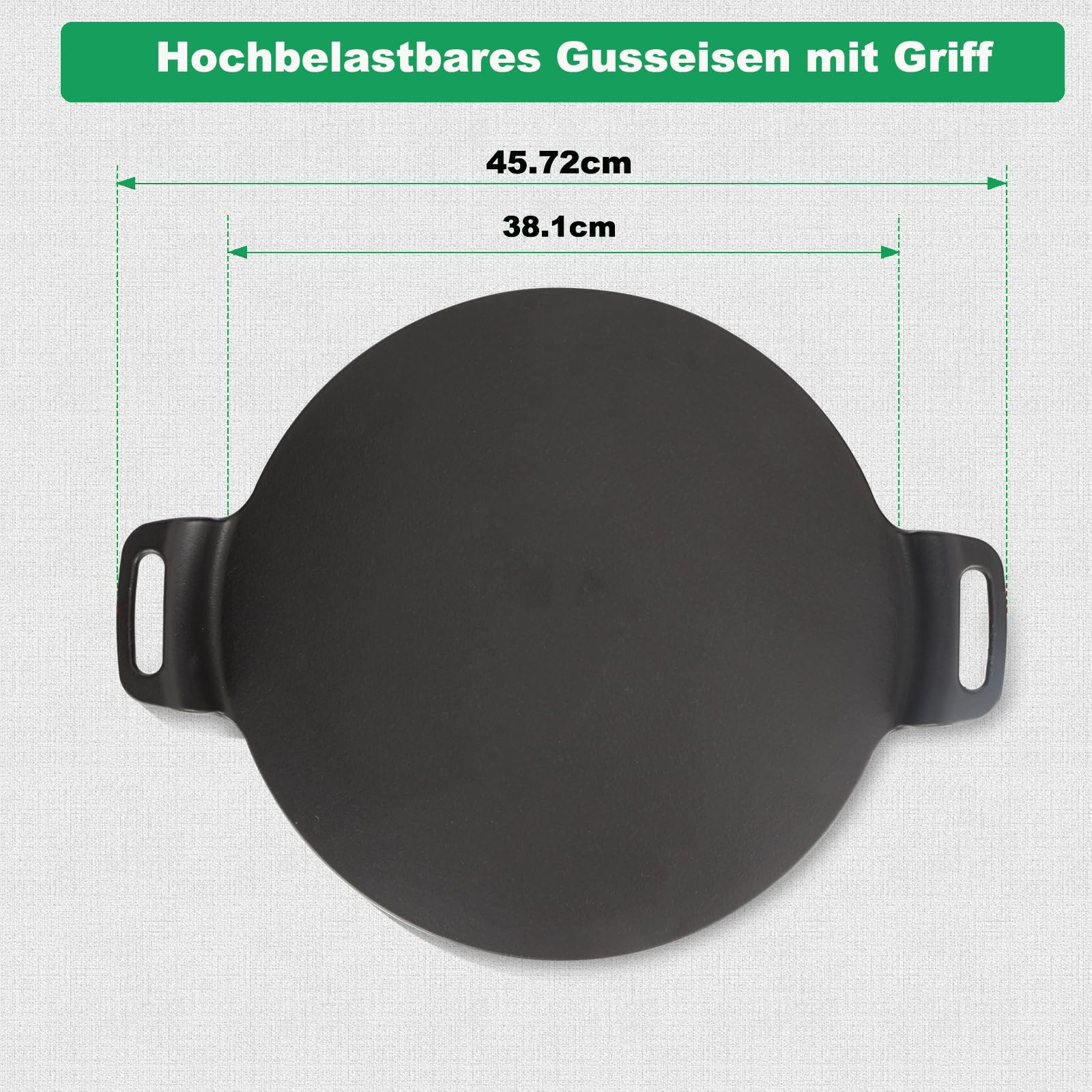 WELL GRILL Pizzastein mit Halter für Backofen, Gasgrills und Holzkohle, Gusseisen Grillplatte BBQ Pfanne Pizza Stein für Crepe, Tortilla, Pizzapfanne (Ø38 cm)