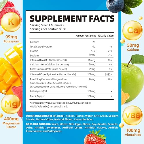 Miniatura 2 de softbear Gomitas de potasio para adultos, suplemento de magnesio de potasio de alta absorción con vitamina B6 CoQ10 para calambres en las piernas y