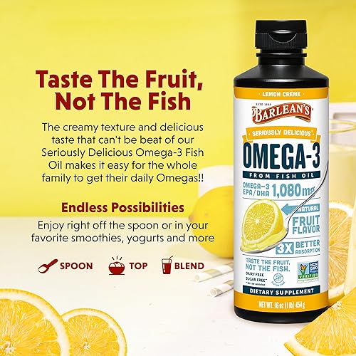 Miniatura 4 de Barleans Lemon Creme Omega 3 - Suplementos de aceite de pescado  1080 mg de EPADHA para salud cerebral corazón articulaciones e inmunológica sin OMG