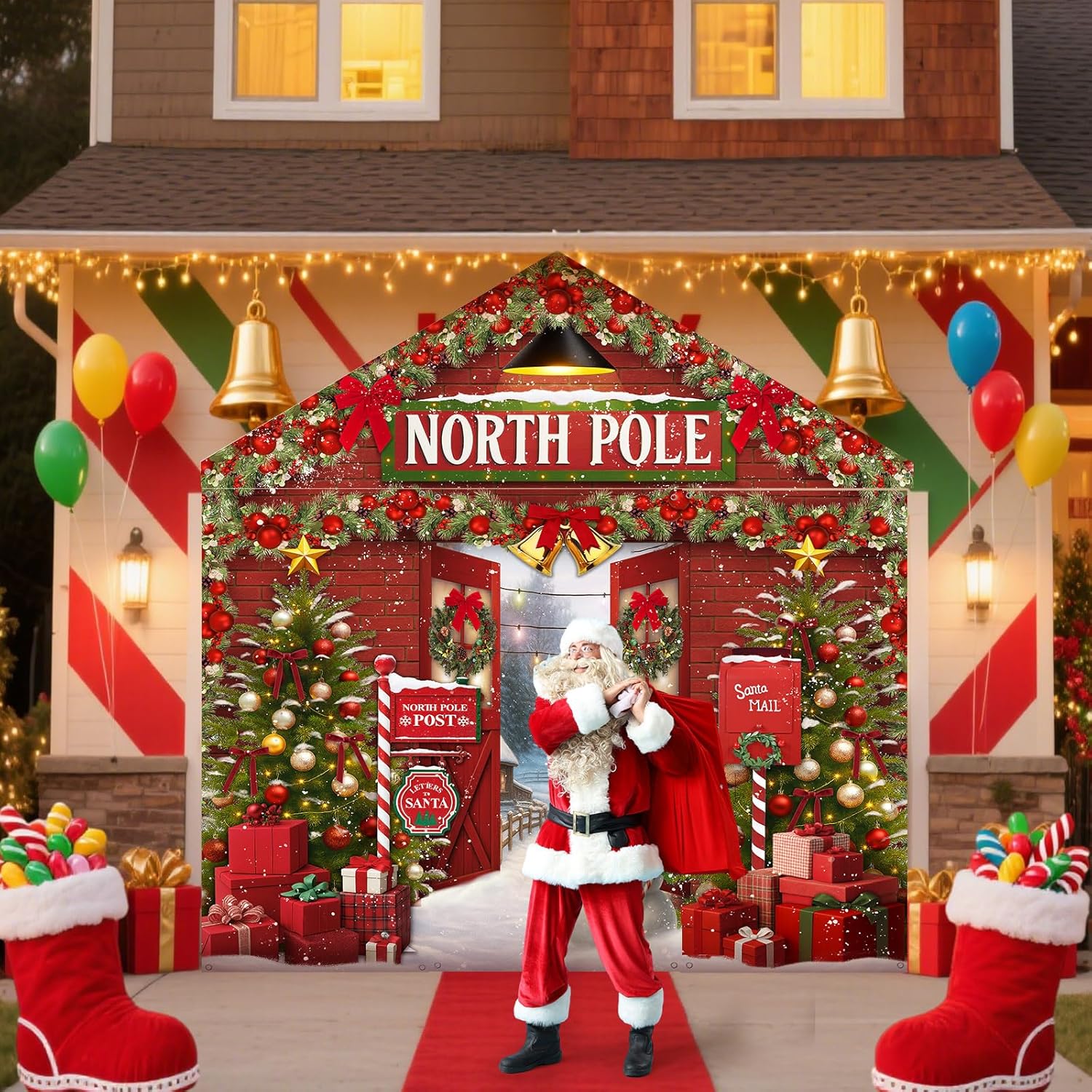 4 Pcs Christmas North Pole Decorations Christmas North Pole Door Covers Door Banner Backdrop Hanging Banner Photography Background for Winter Holiday Home Decor Photo Backdrop Props