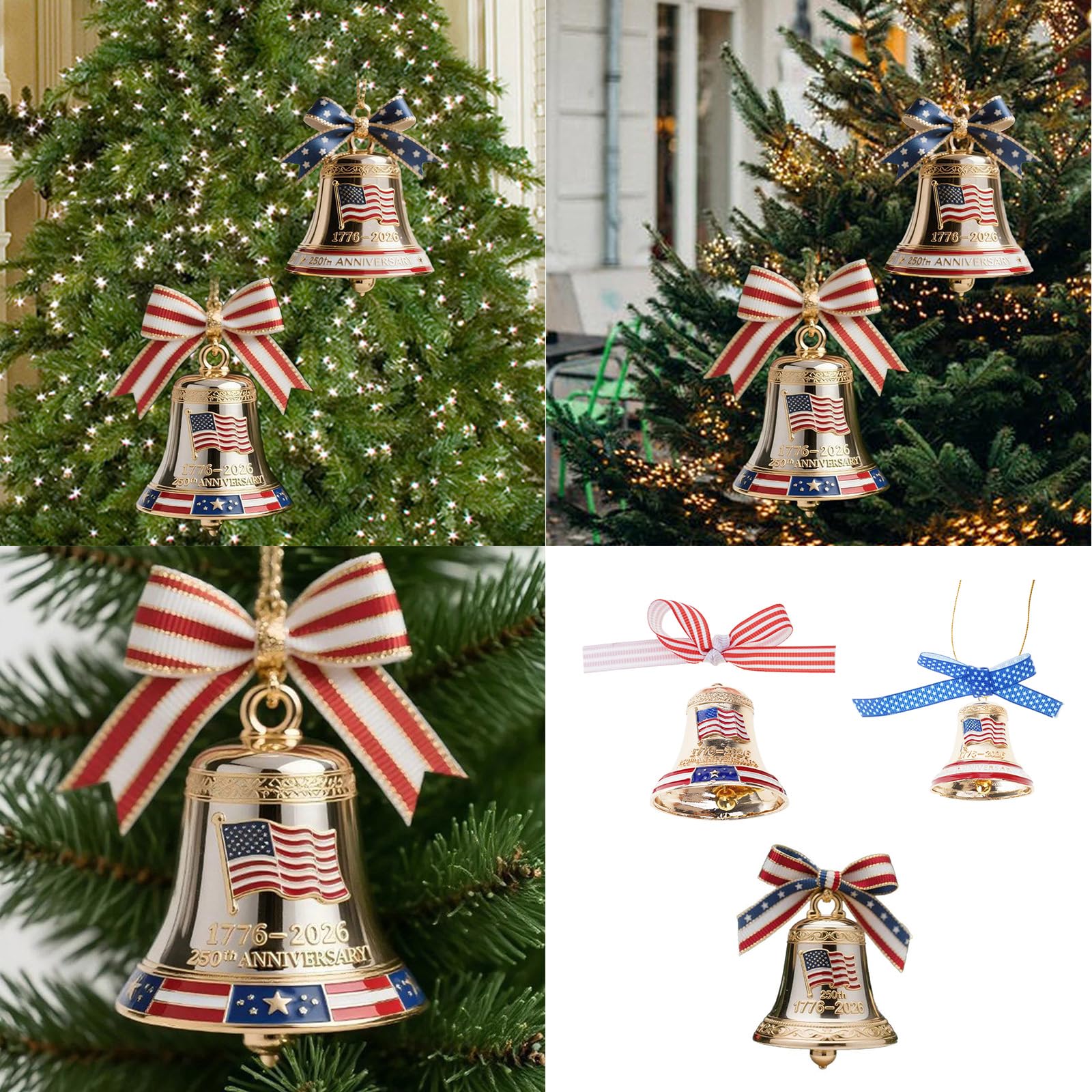 Decorazione per albero di Natale, campane in metallo, decorazioni da appendere per il 250° anniversario, campanelle ornamentali per caminetti, finestre, caminetti