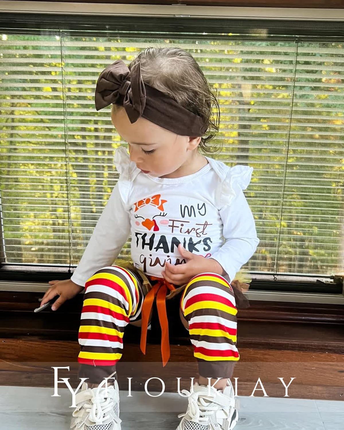 fioukiay Newborn Baby Girls Thanksgiving Clothes Outfits Infant 4pcs Turkey My First Thanksgiving Romper Shorts Clothing Sets - Image 4