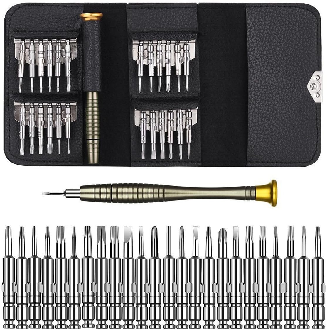 25pcs Screwdriver Set Tiny Screwdrivers Bits Repair Tools Kit for Phones Glasses Watches,Torx Pentalobe Phillips Slot Triangle Eject Pin Tool Mini Screwdriver Kit in a Wallet