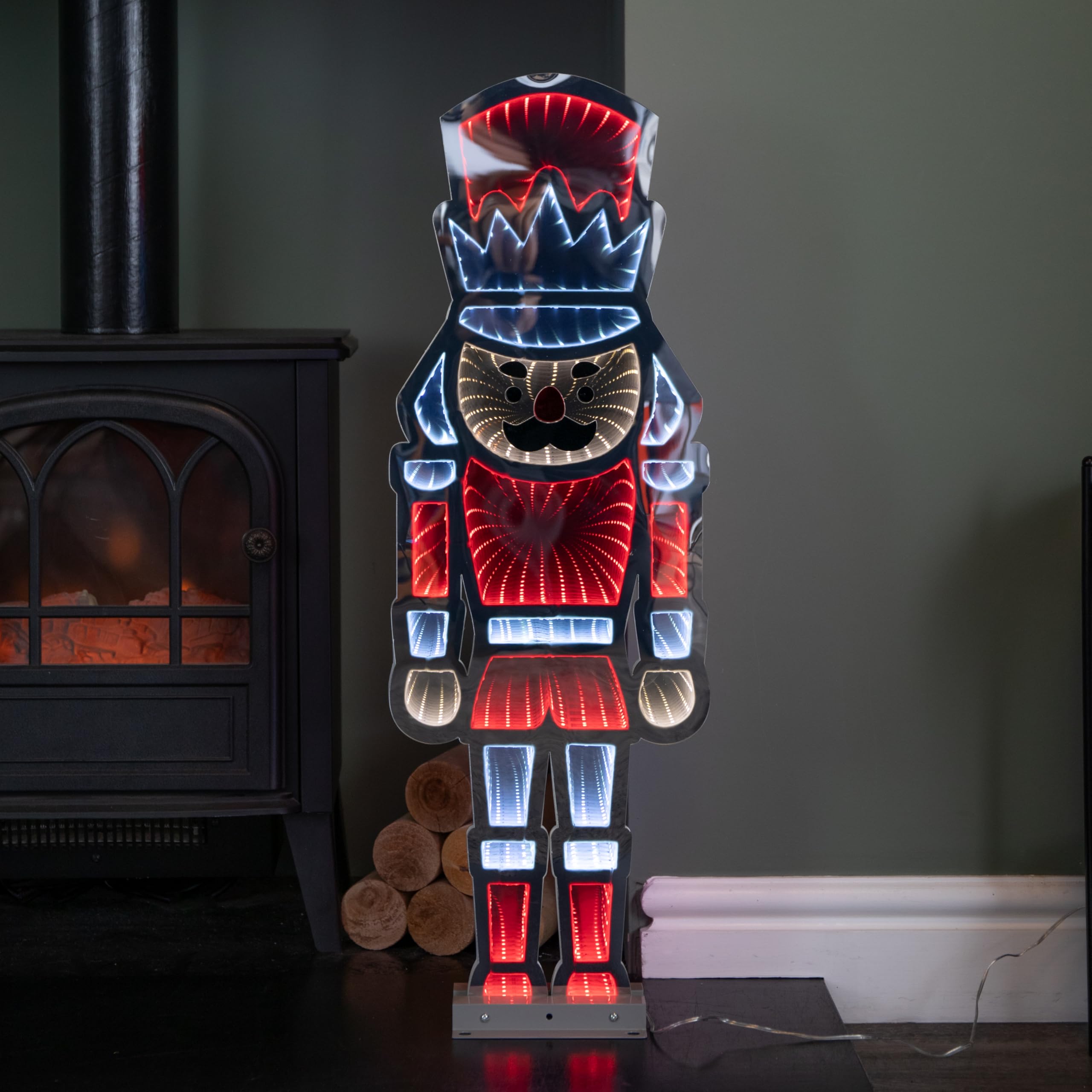 74cm LED Infinity Standing Christmas Nutcracker Decoration with Metal Base in Red & White